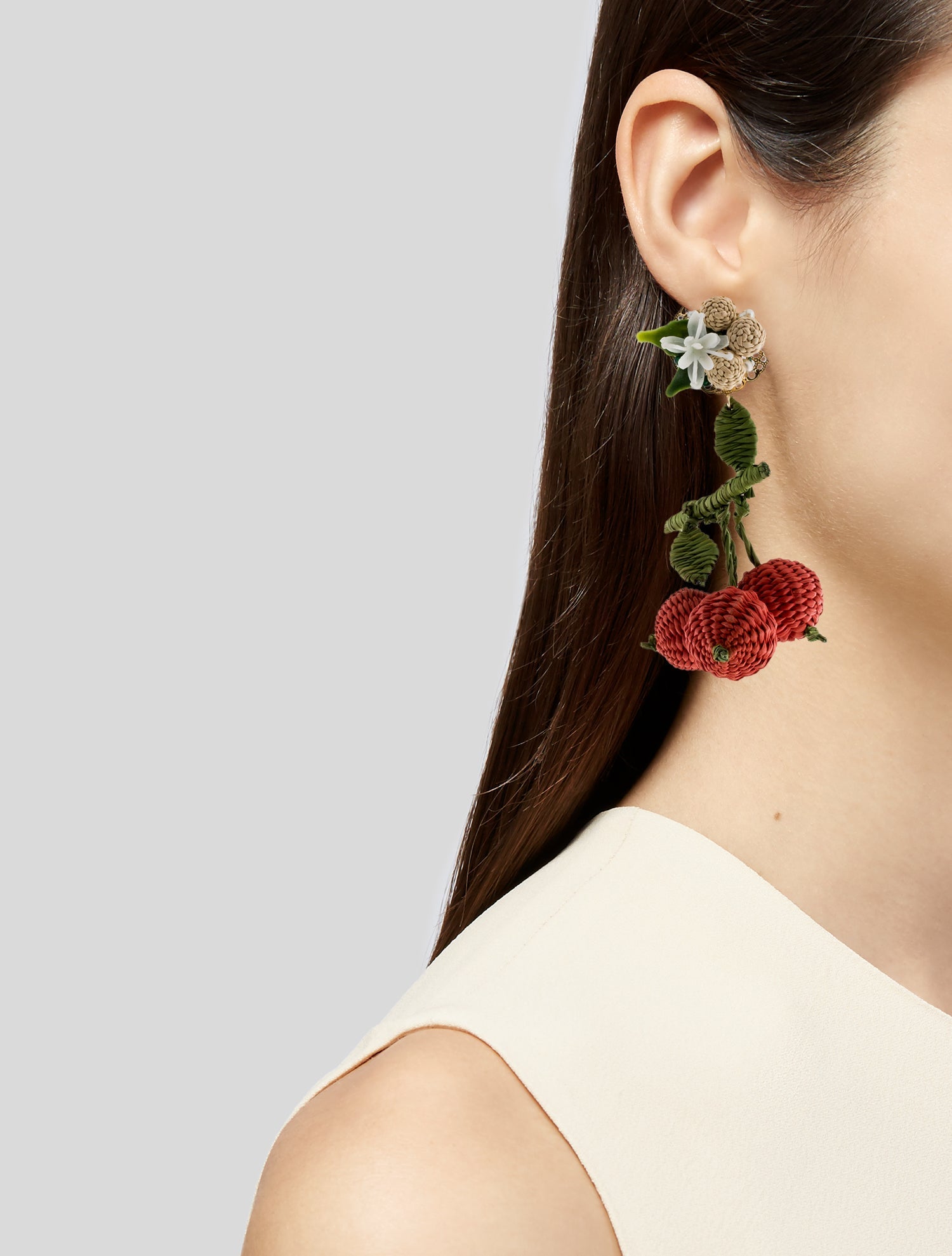 Mercedes Salazar Pearl & Raffia Wild Cherries Drop Earrings