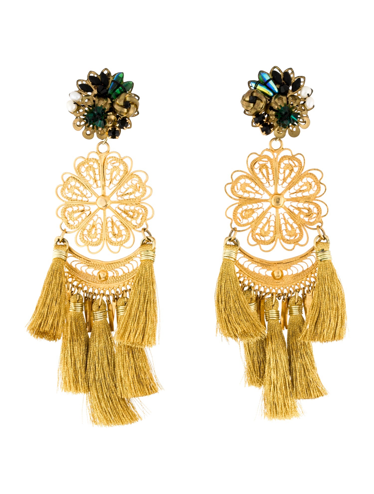 Mercedes Salazar Pearl, Crystal & Resin Tassel Clip-On Drop Earrings