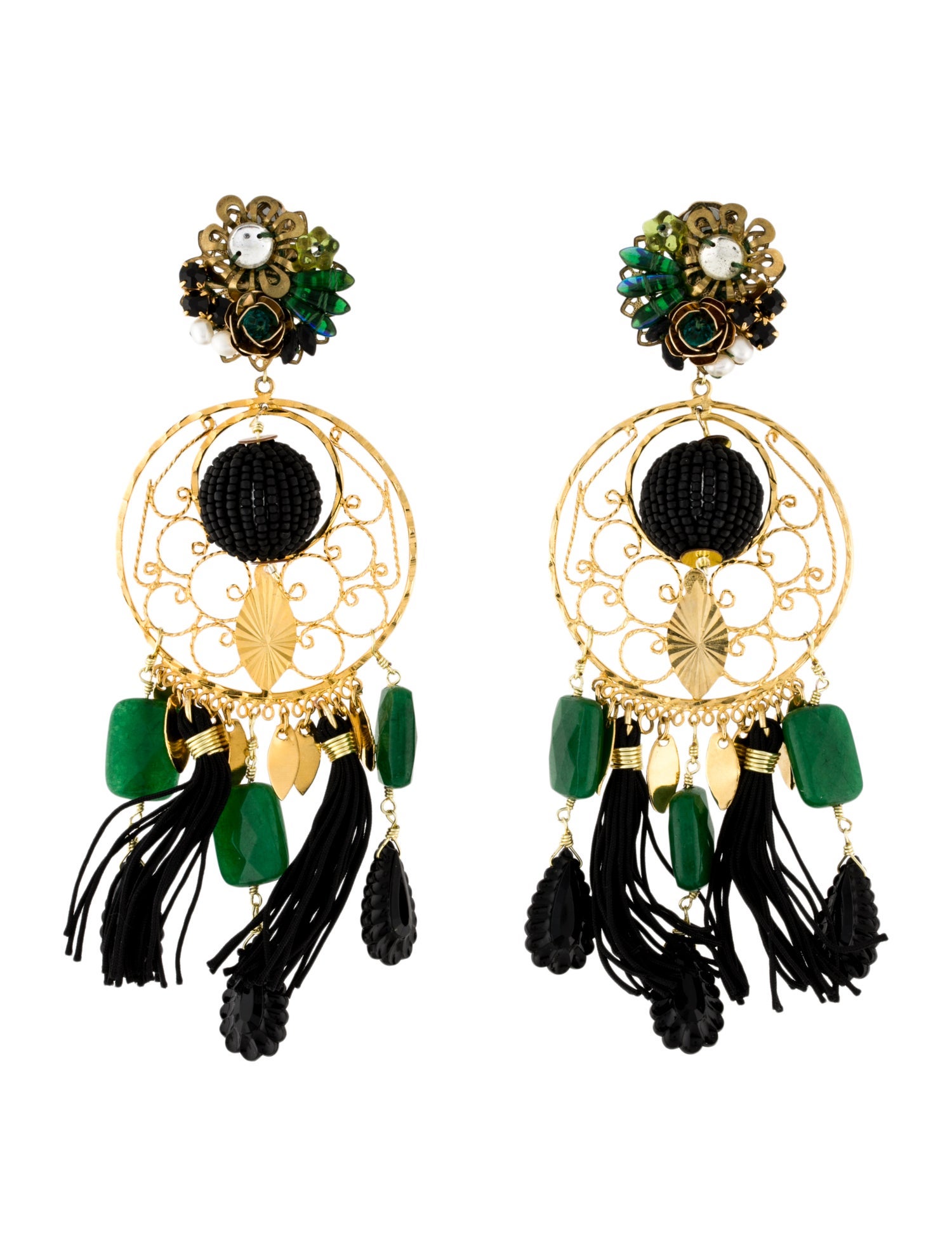 Mercedes Salazar Pearl, Crystal, Resin & Bead Fiesta Chandelier Earrings