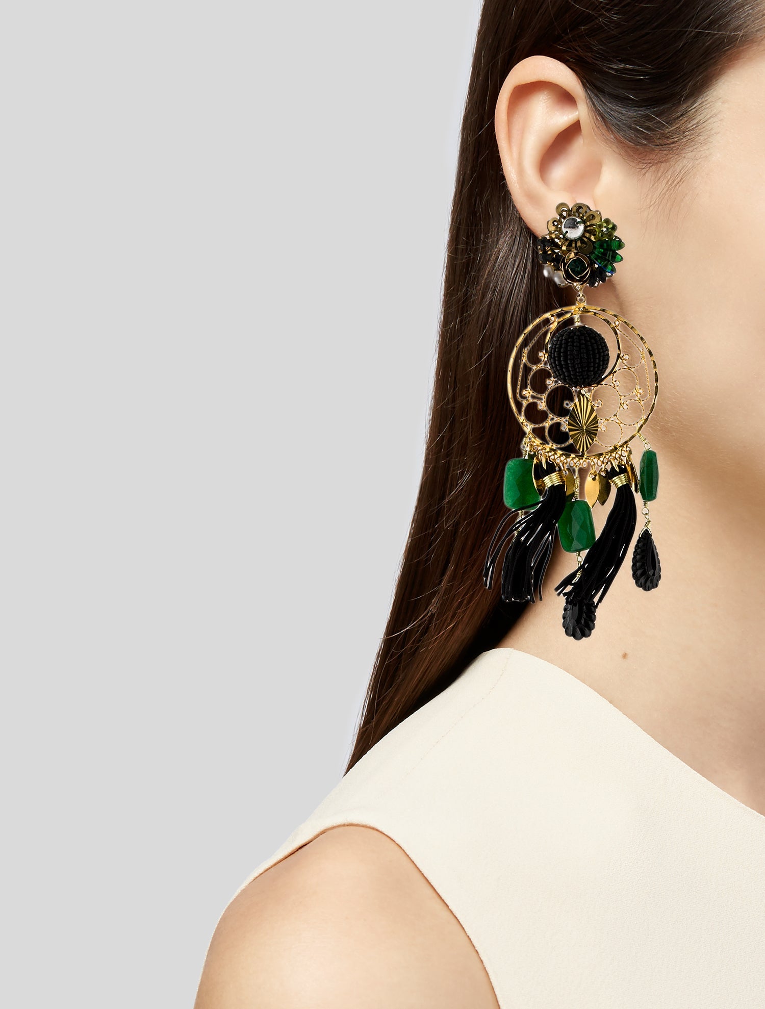Mercedes Salazar Pearl, Crystal, Resin & Bead Fiesta Chandelier Earrings