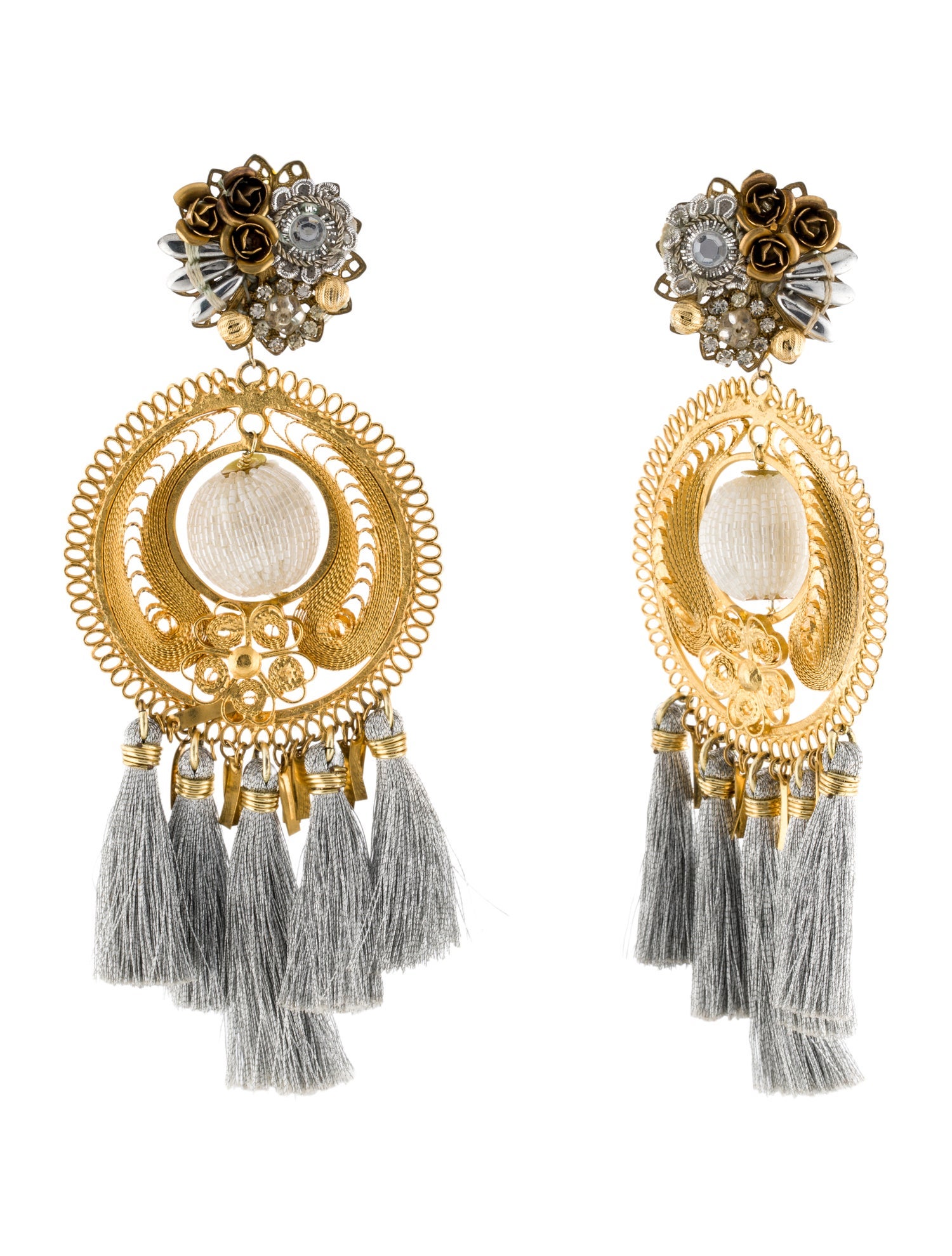 Mercedes Salazar Crystal, Bead Chandelier Clip-On Drop Earrings