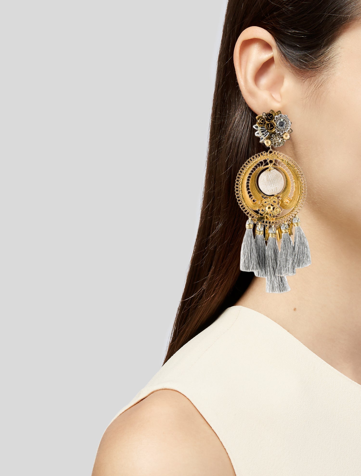 Mercedes Salazar Crystal, Bead Chandelier Clip-On Drop Earrings