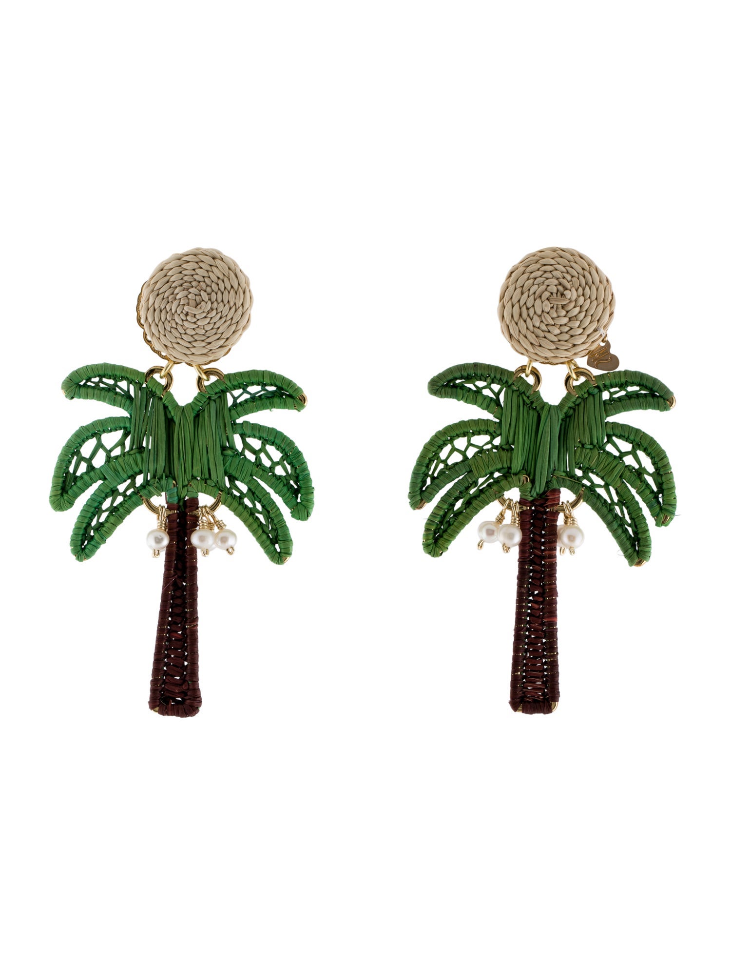Mercedes Salazar Pearl & Straw Palm Tree Clip-On Earrings