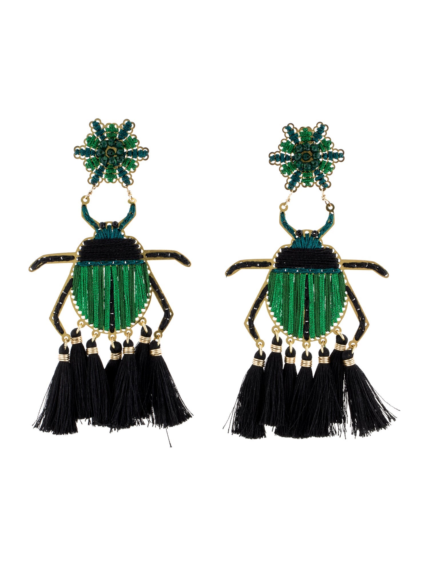 Mercedes Salazar Bead & Thread Beetle Drop Earrings