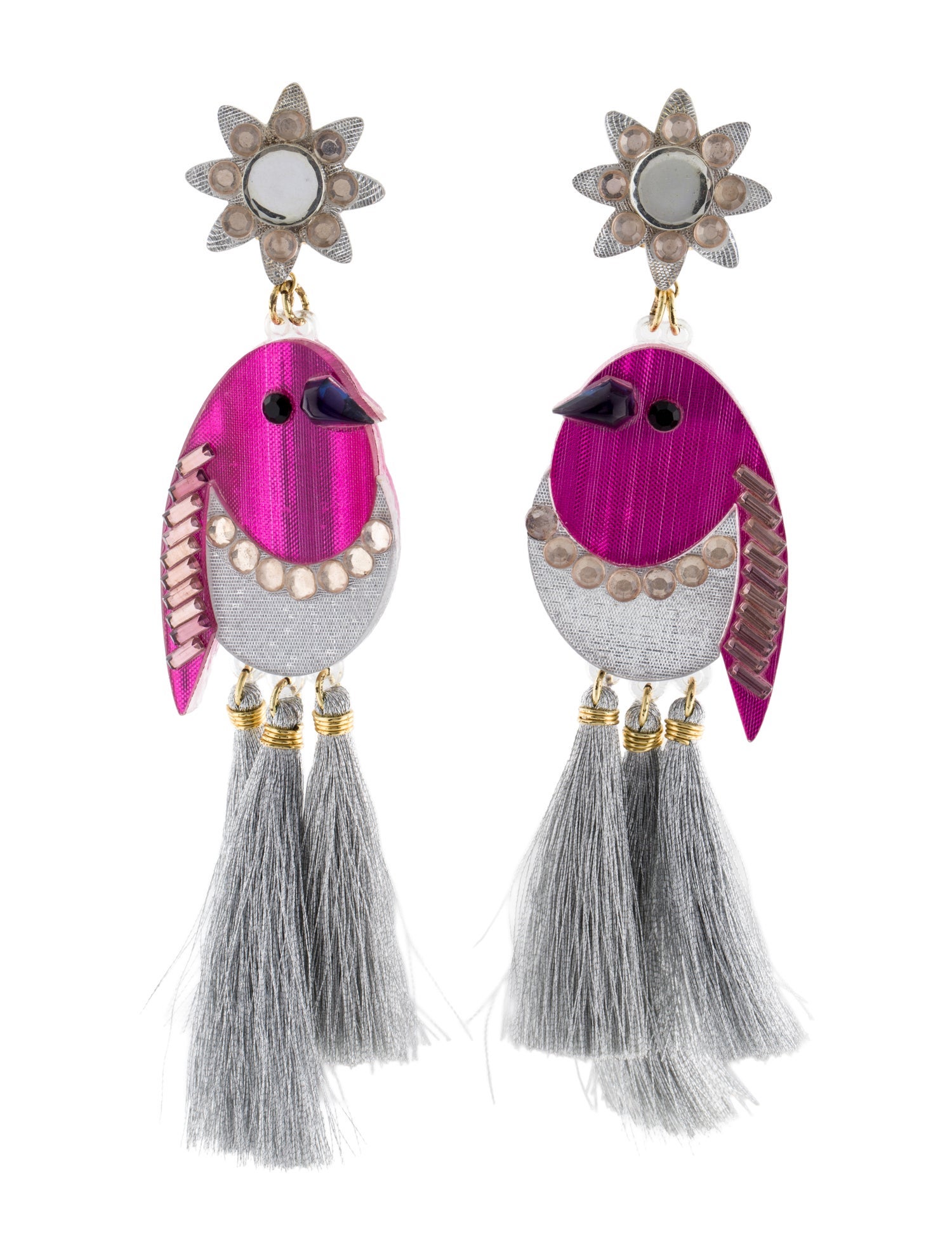 Mercedes Salazar Resin & Crystal Bird Clip-On Tassel Earrings