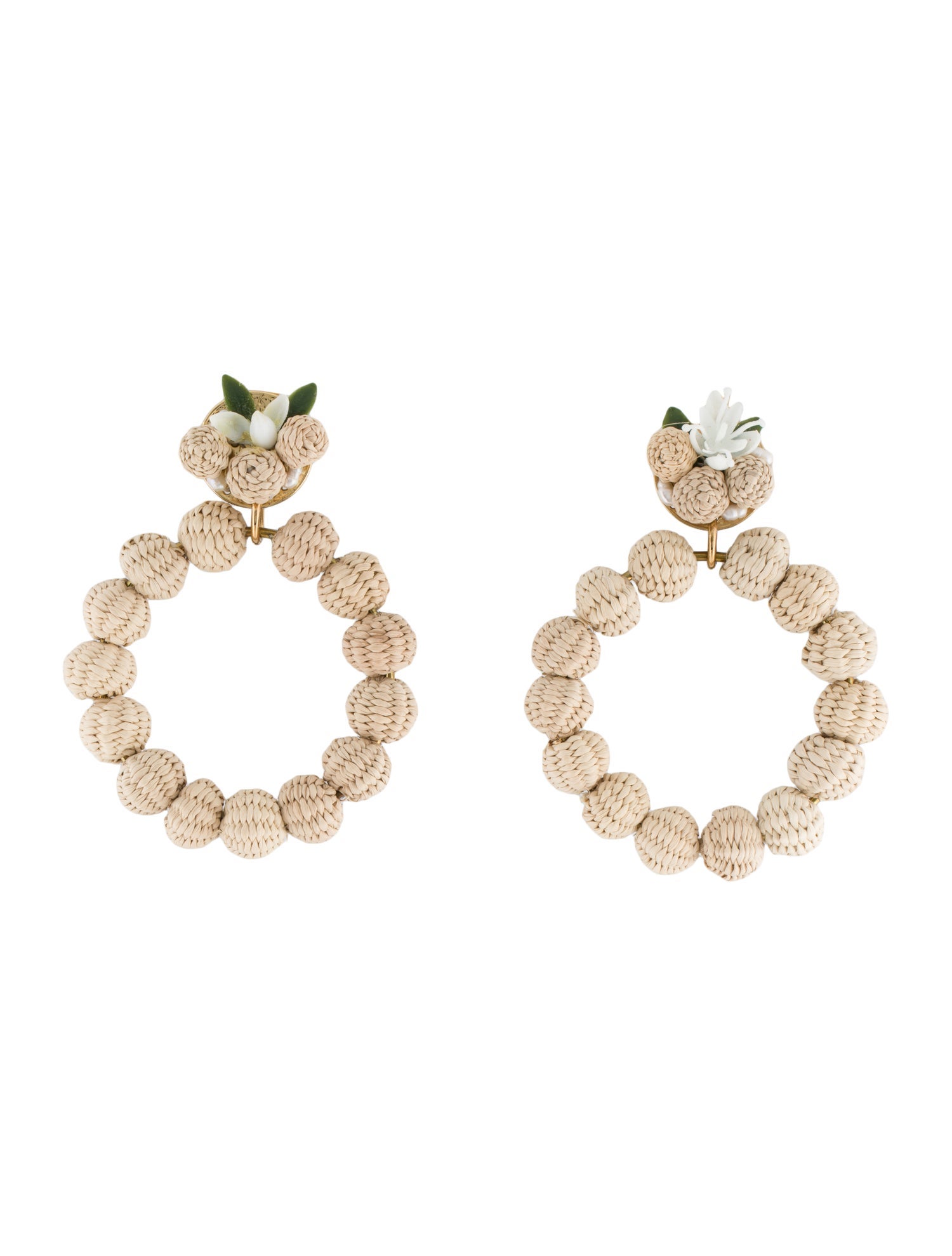 Mercedes Salazar Pearl, Raffia & Resin Beige Moon Clip-On Hoop Earrings