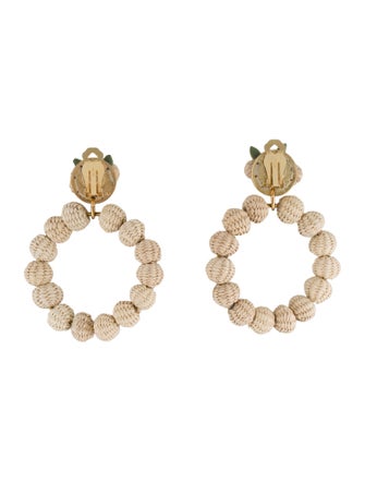 Mercedes Salazar Pearl, Raffia & Resin Beige Moon Clip-On Hoop Earrings