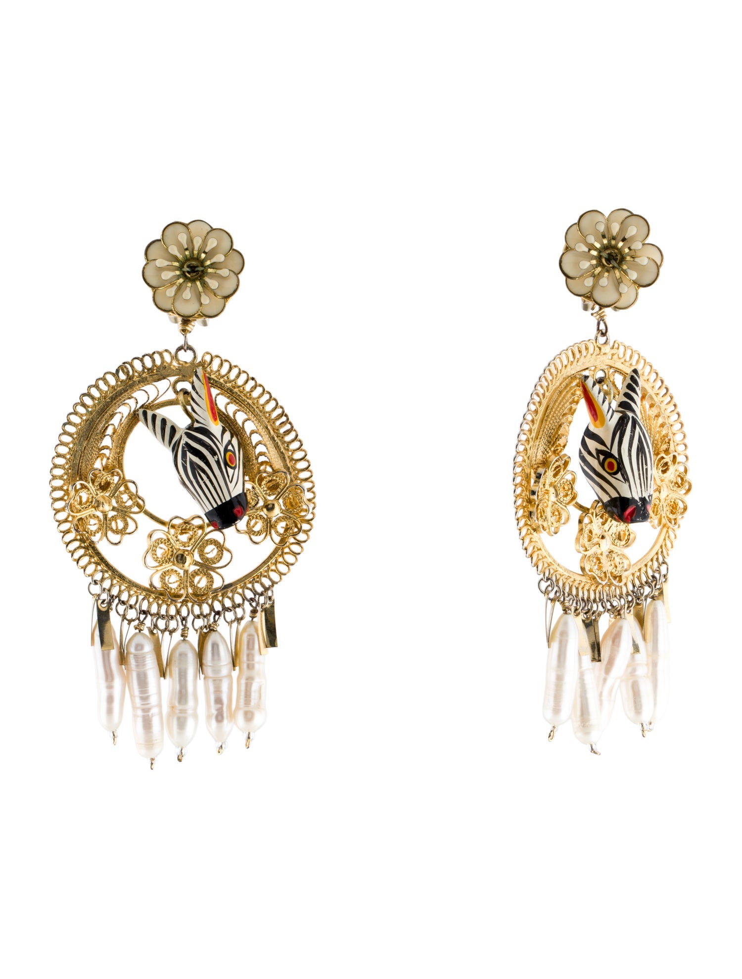 Mercedes Salazar Pearl, Resin & Enamel Zebra Drop Clip-On Earrings