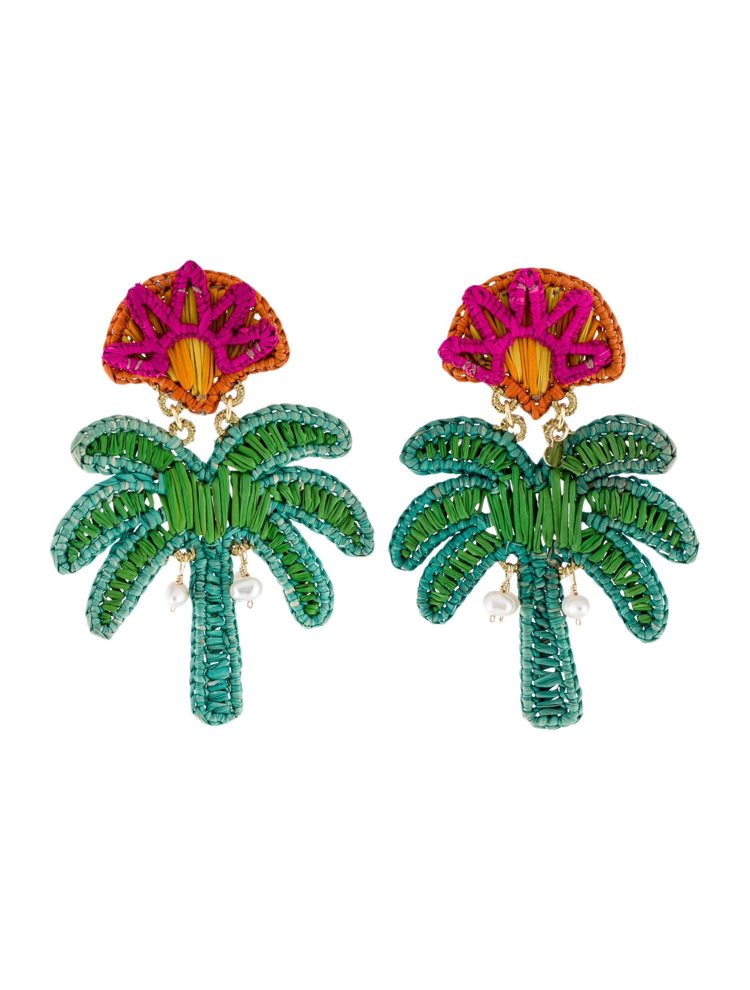 Mercedes Salazar Pearl And Straw Palm Tree Clip-on Earrings