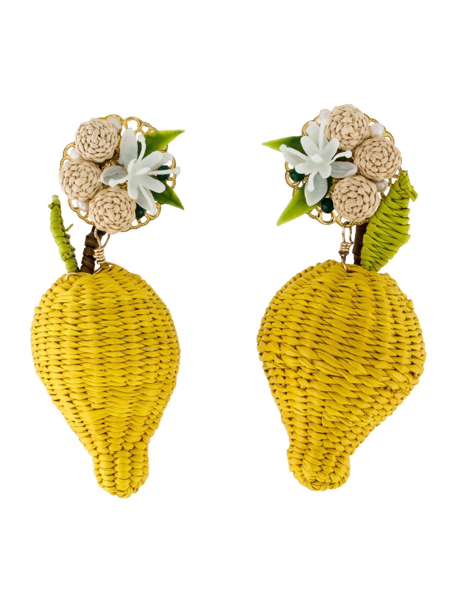 Mercedes Salazar Raffia Wild Lemon Clip-On Drop Earrings