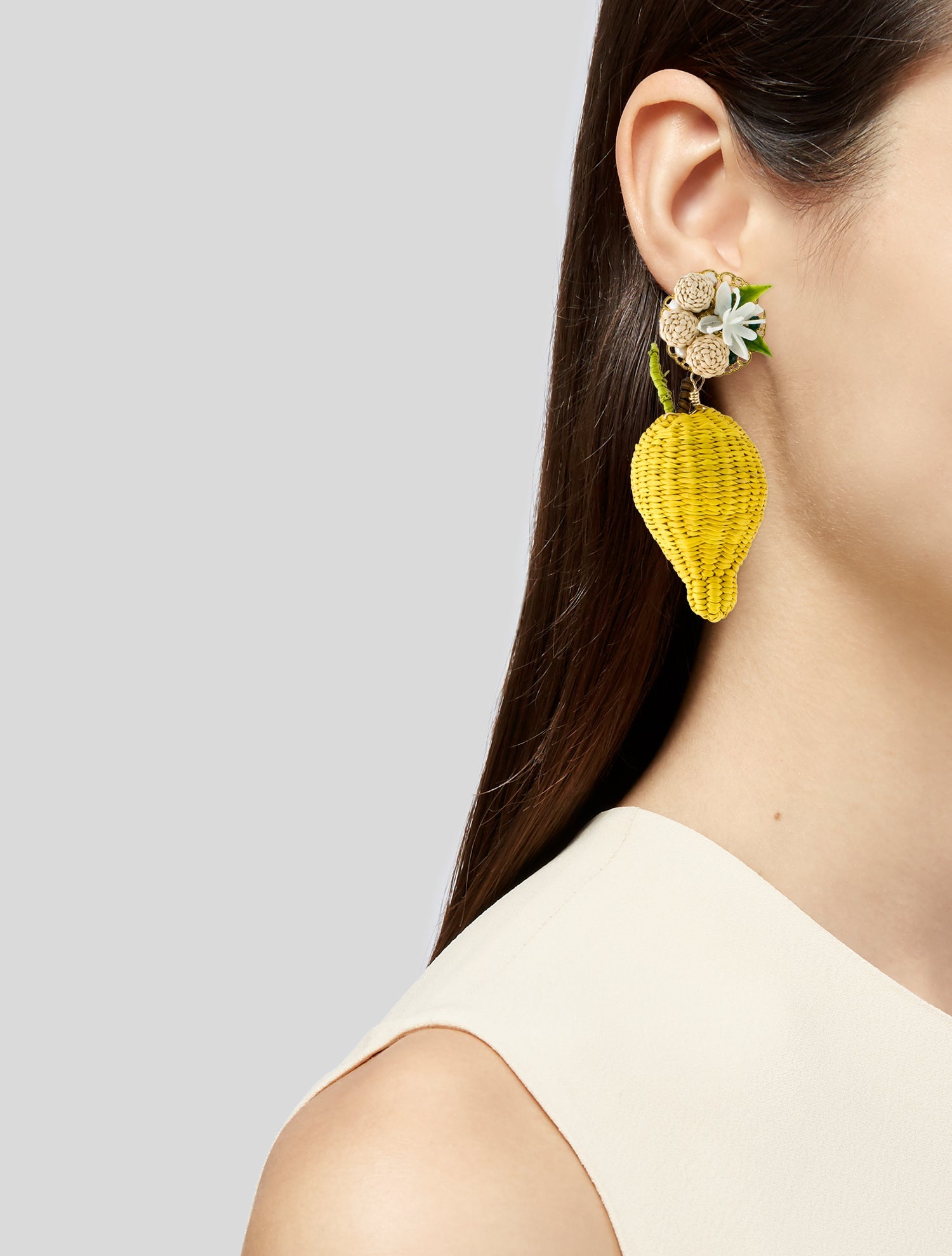Mercedes Salazar Raffia Wild Lemon Clip-On Drop Earrings