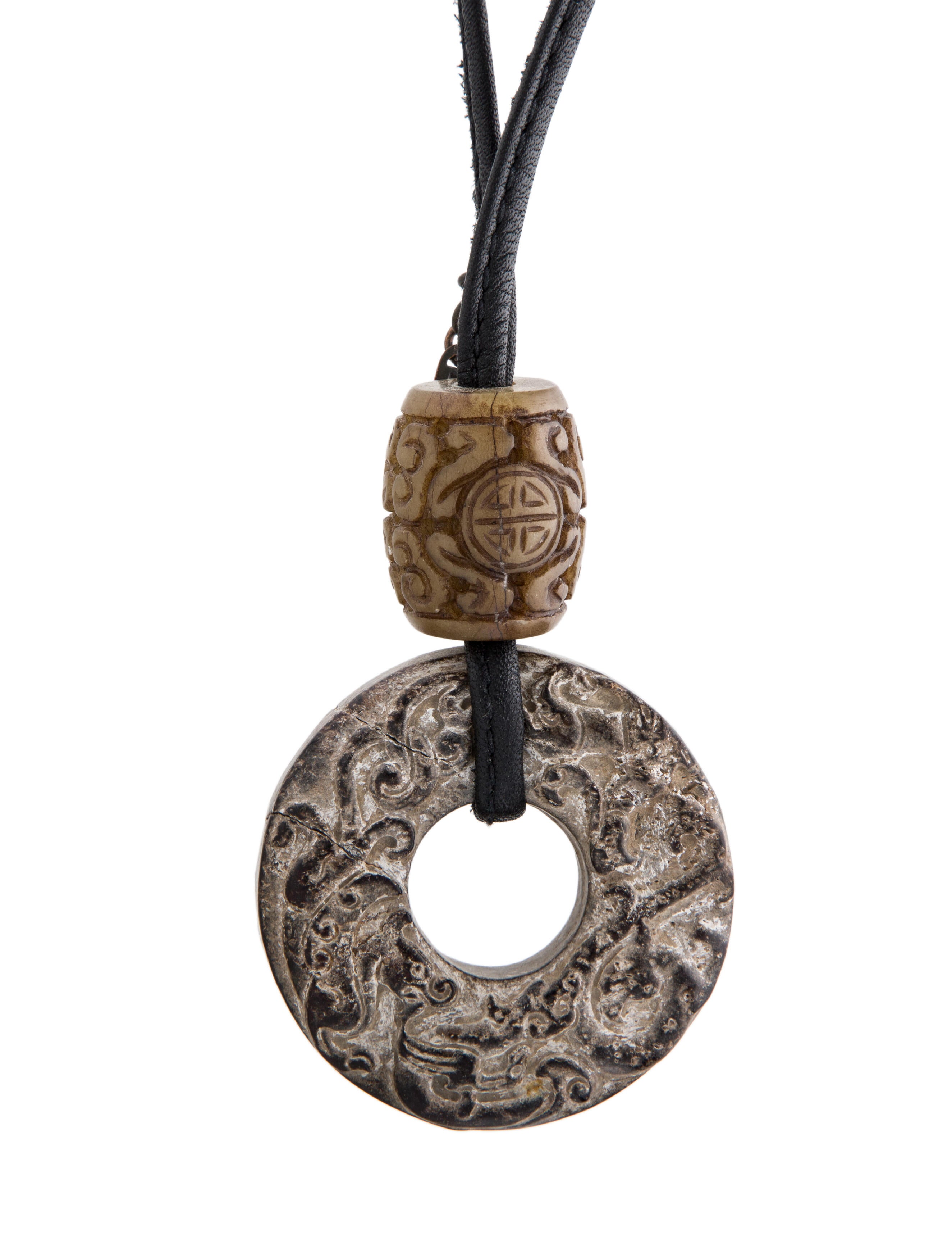 Monies Leather Carved Double Drop Pendant Necklace