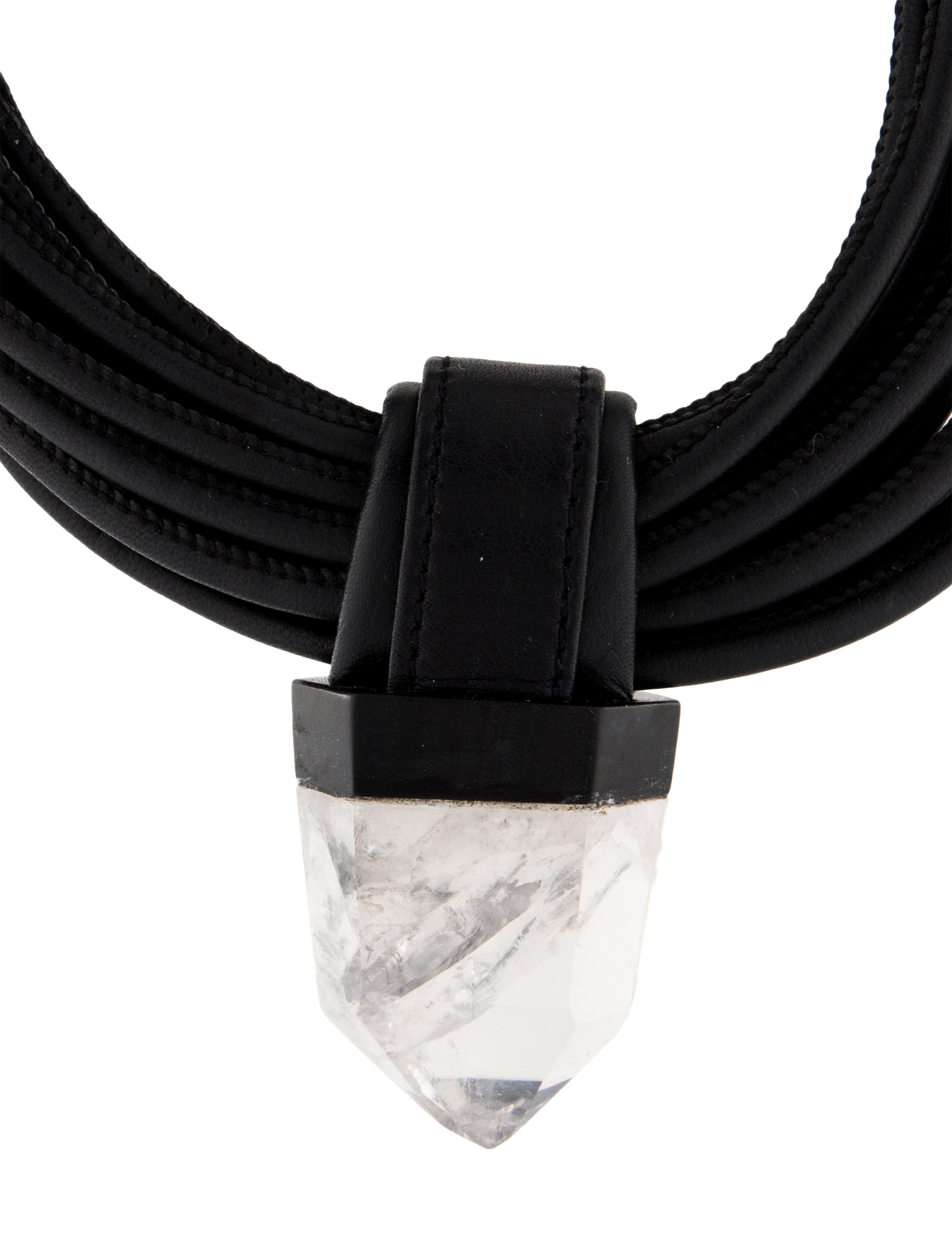 Monies Wood,Crystal & Leather Collar Necklace