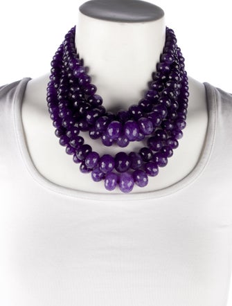 Monies Wood, Leather and Dyed Quartzite Multistrand Necklace