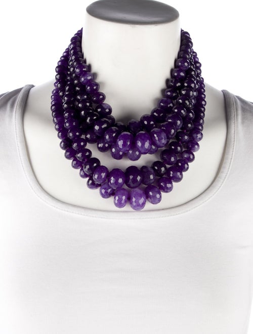 Monies Wood, Leather and Dyed Quartzite Multistrand Necklace