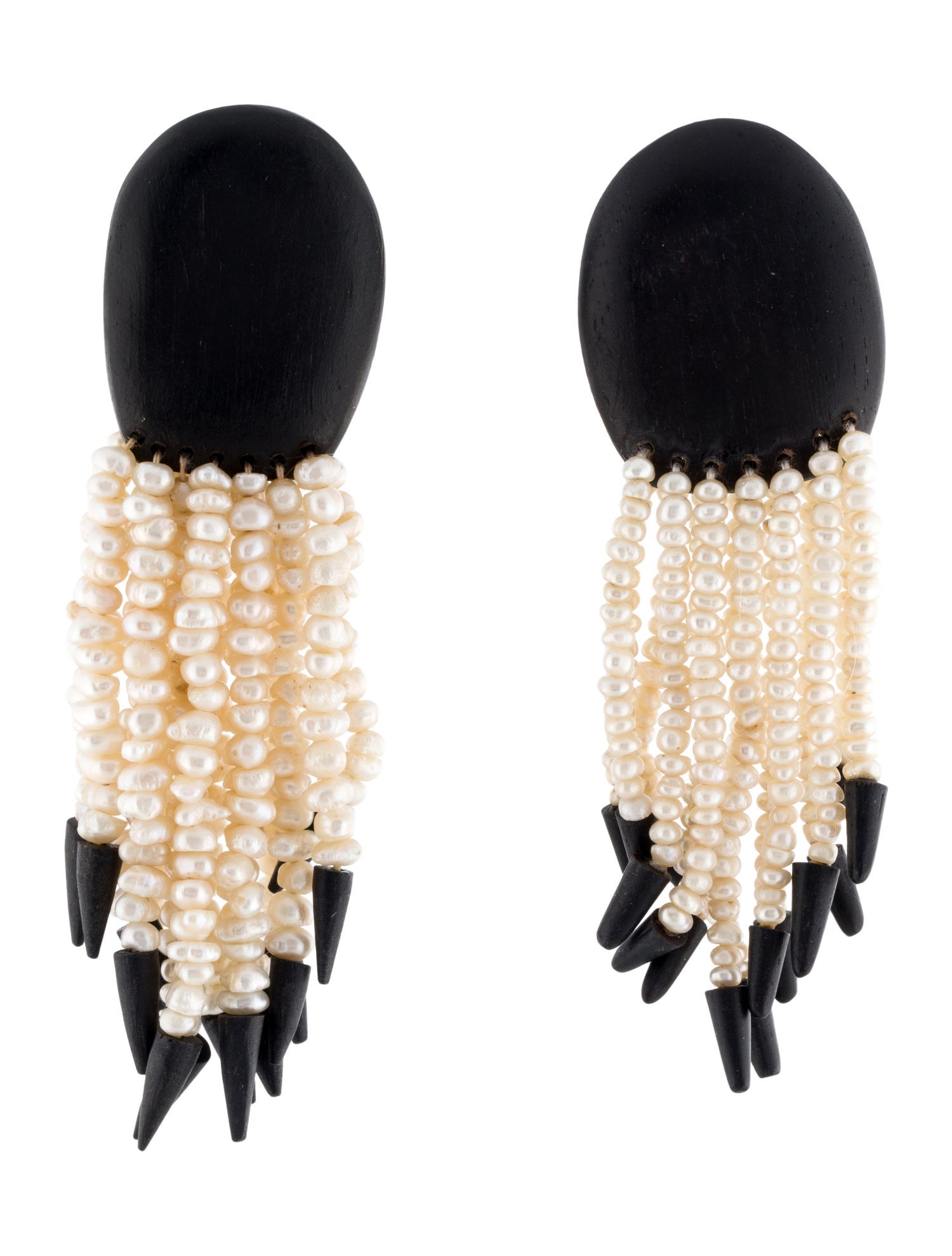 Monies Pearl & Wood Tassel Clip-on Earrings