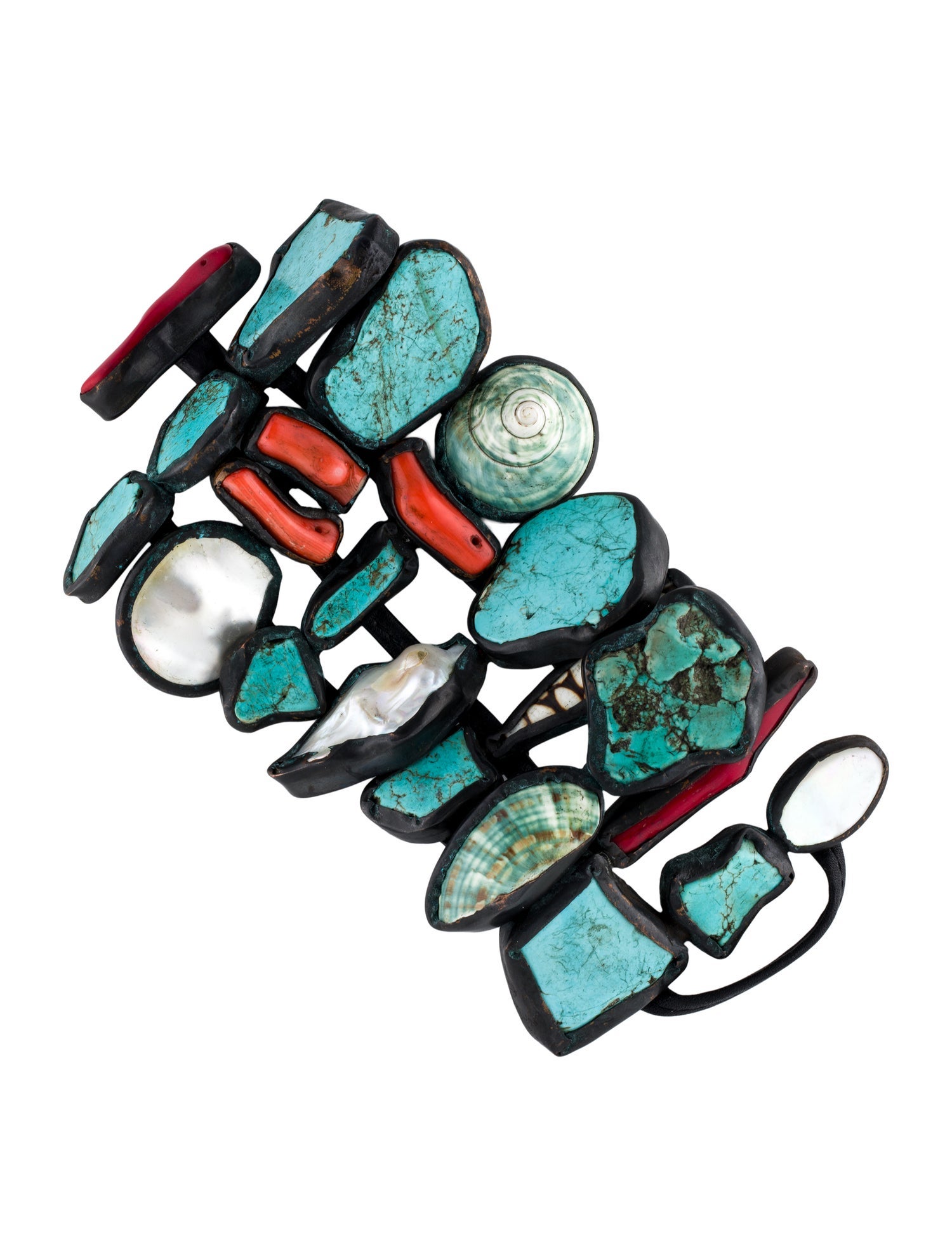 Monies Coral, Shell, Stone & Leather Bracelet