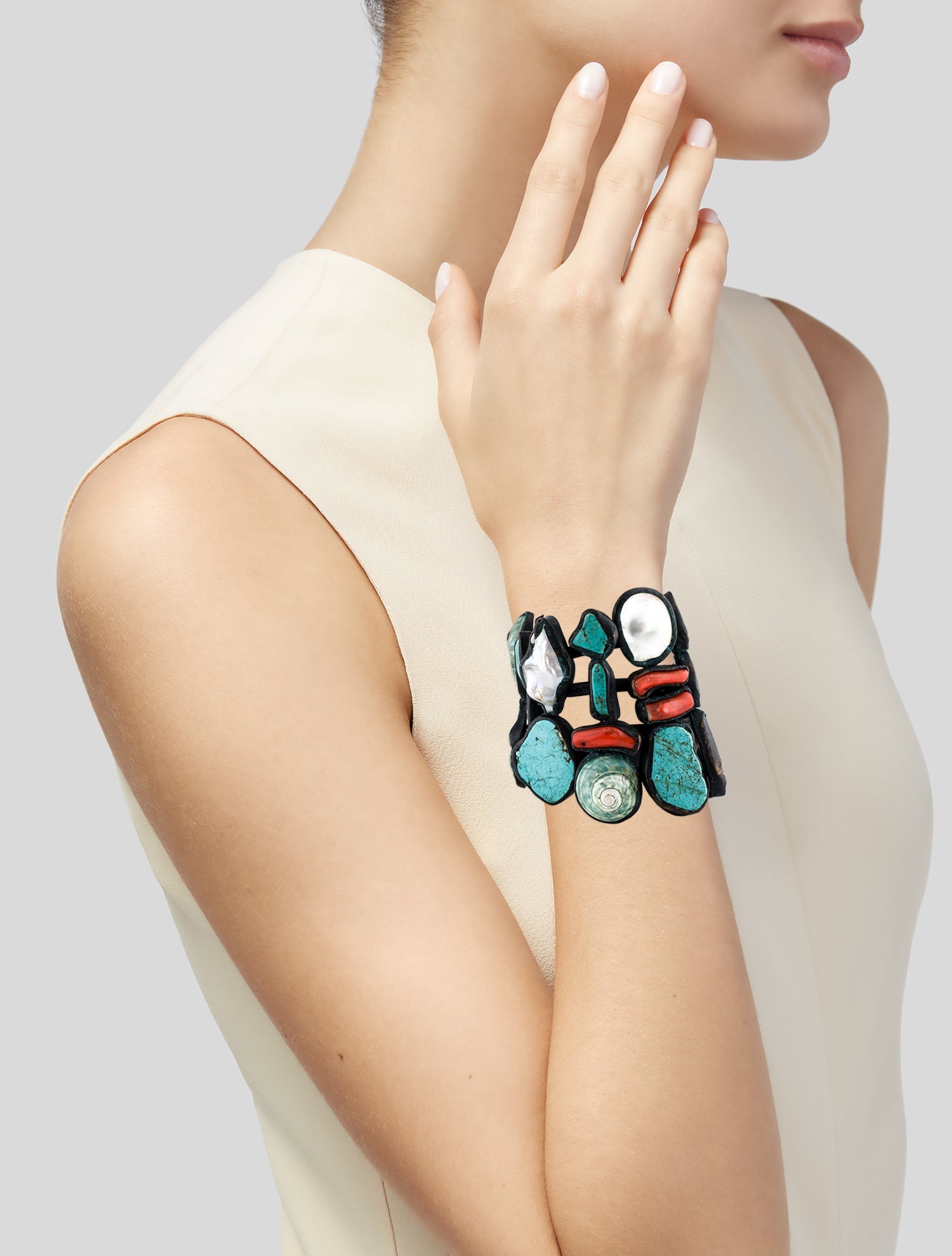 Monies Coral, Shell, Stone & Leather Bracelet