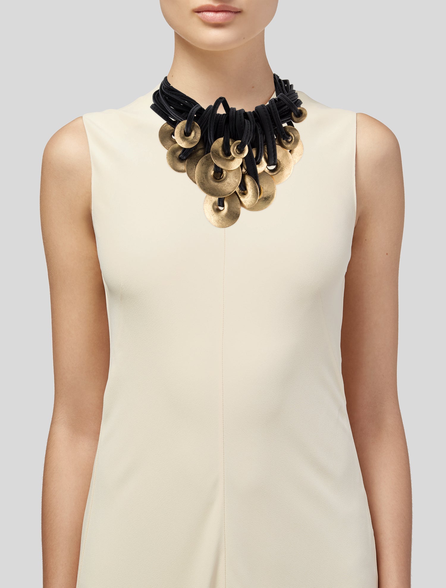 Monies Leather & Metallic Wood Collar Necklace