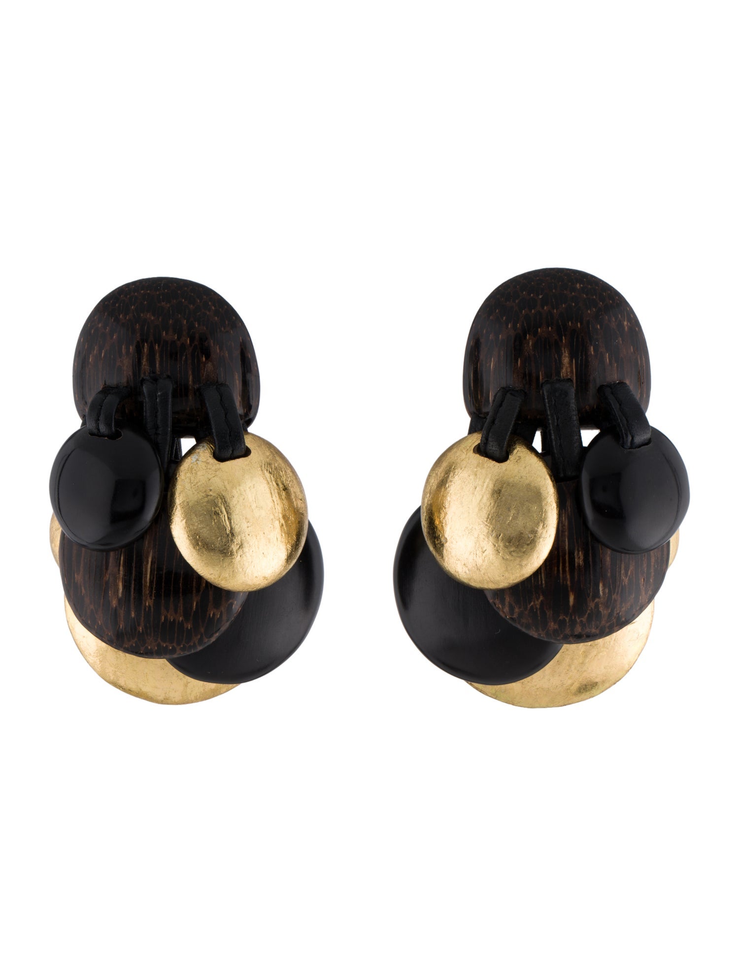 Monies Wood & Leather Clip-On Earrings