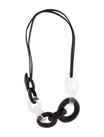 Monies Leather, Acrylic & Wood Double Strand Necklace