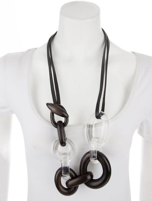 Monies Leather, Acrylic & Wood Double Strand Necklace