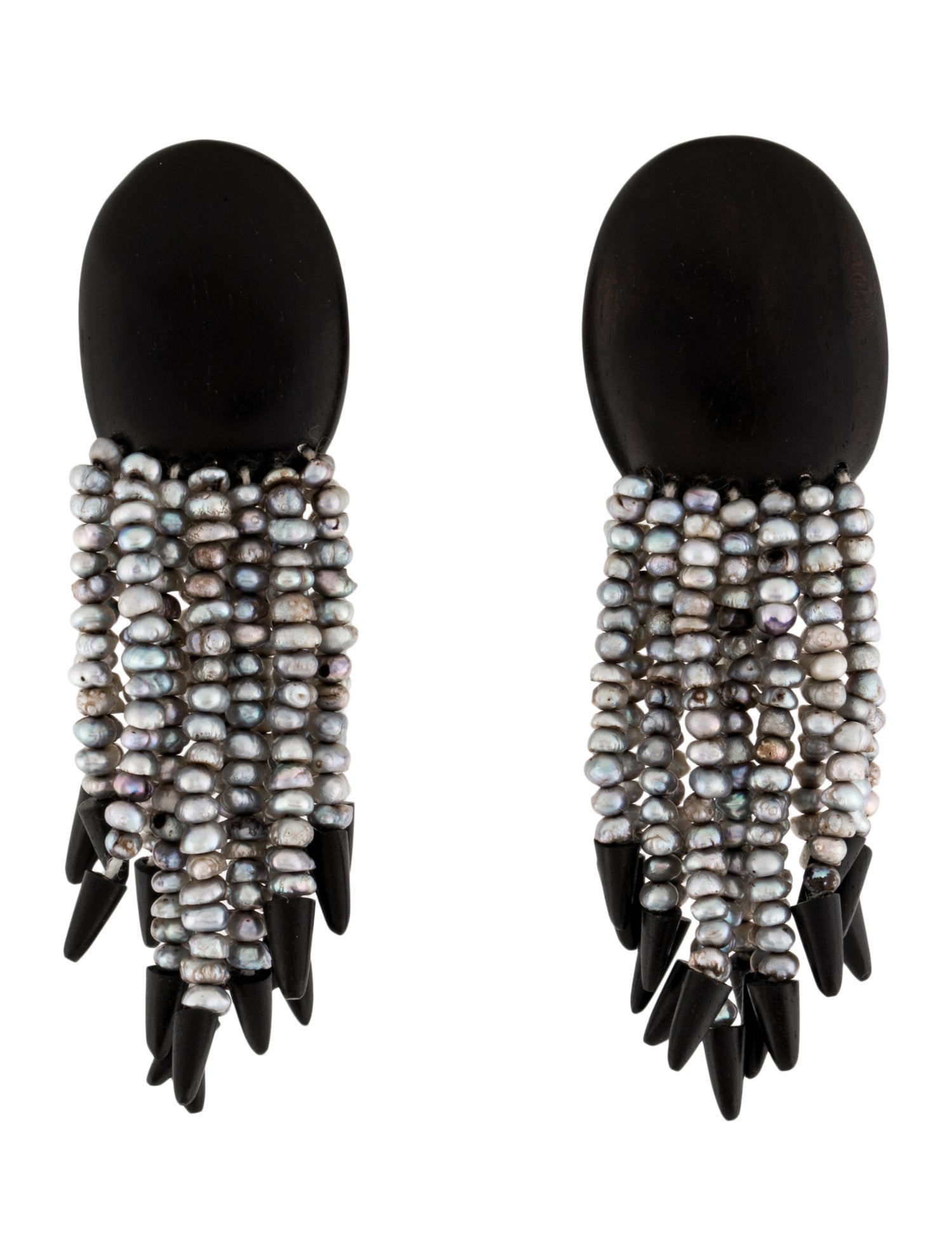Monies Pearl & Wood Clip-On Drop Earrings