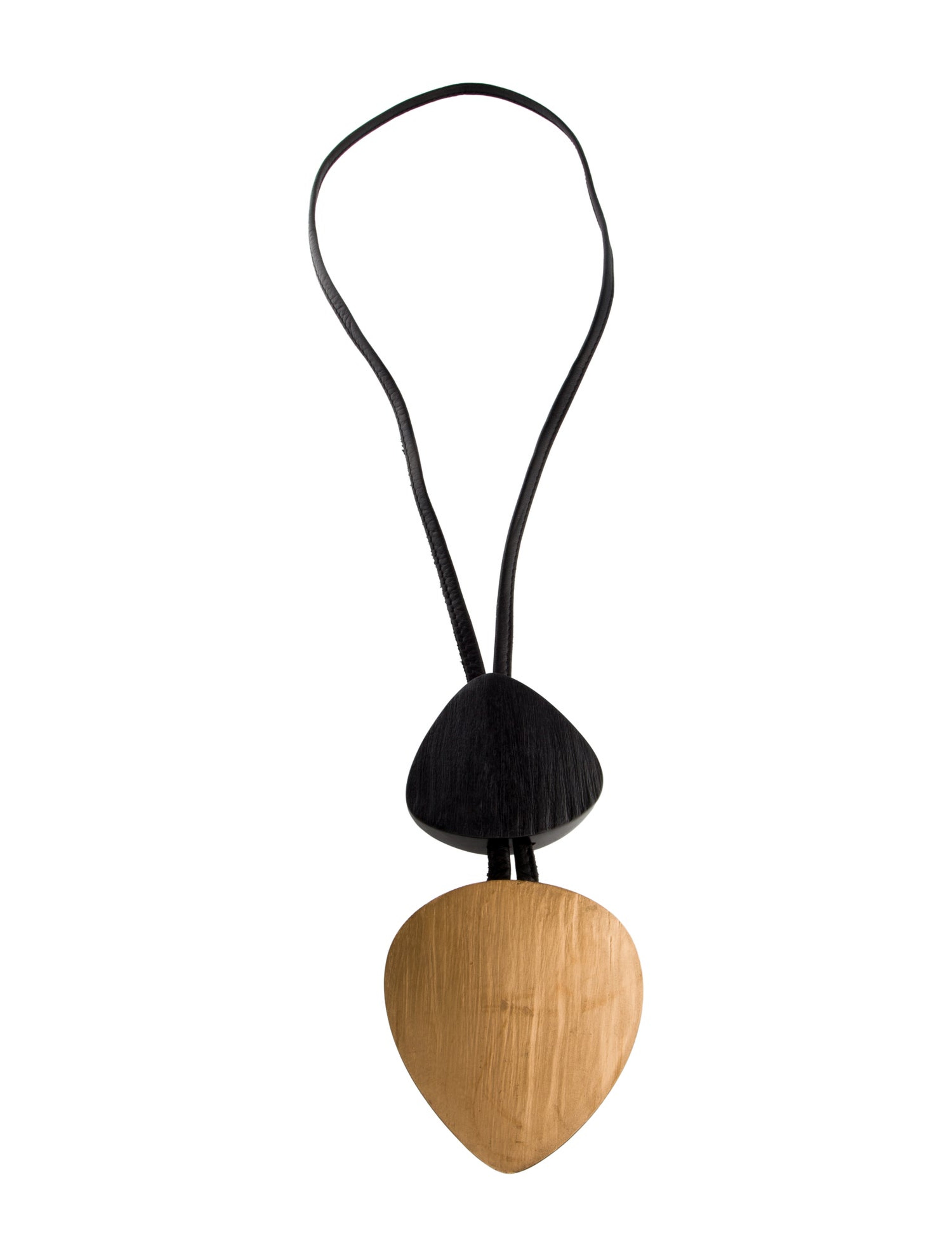 Leather,Wood & Gold-Foil Pendant Necklace