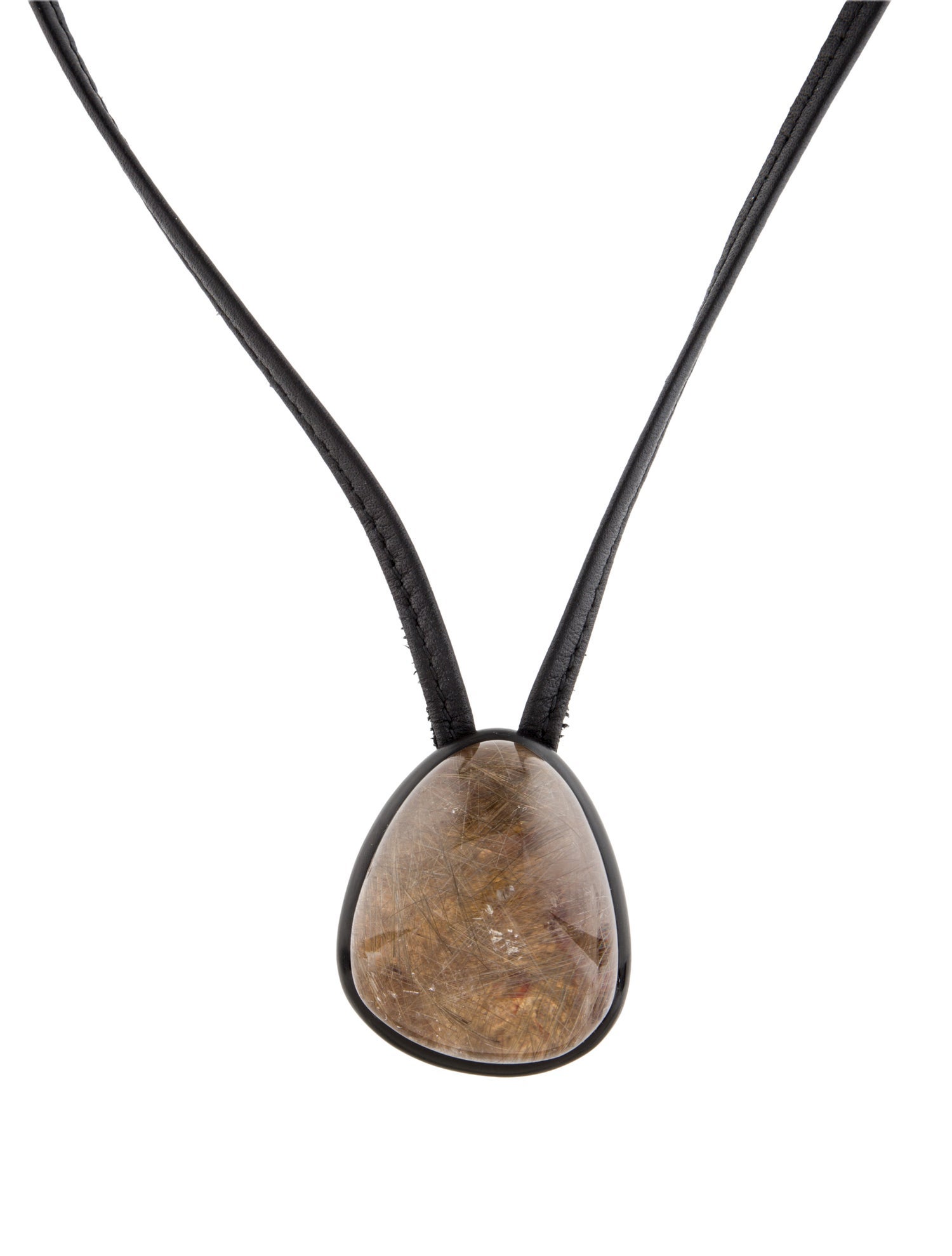 Monies Rutilated Quartz, Wood & Leather Pendant Necklace