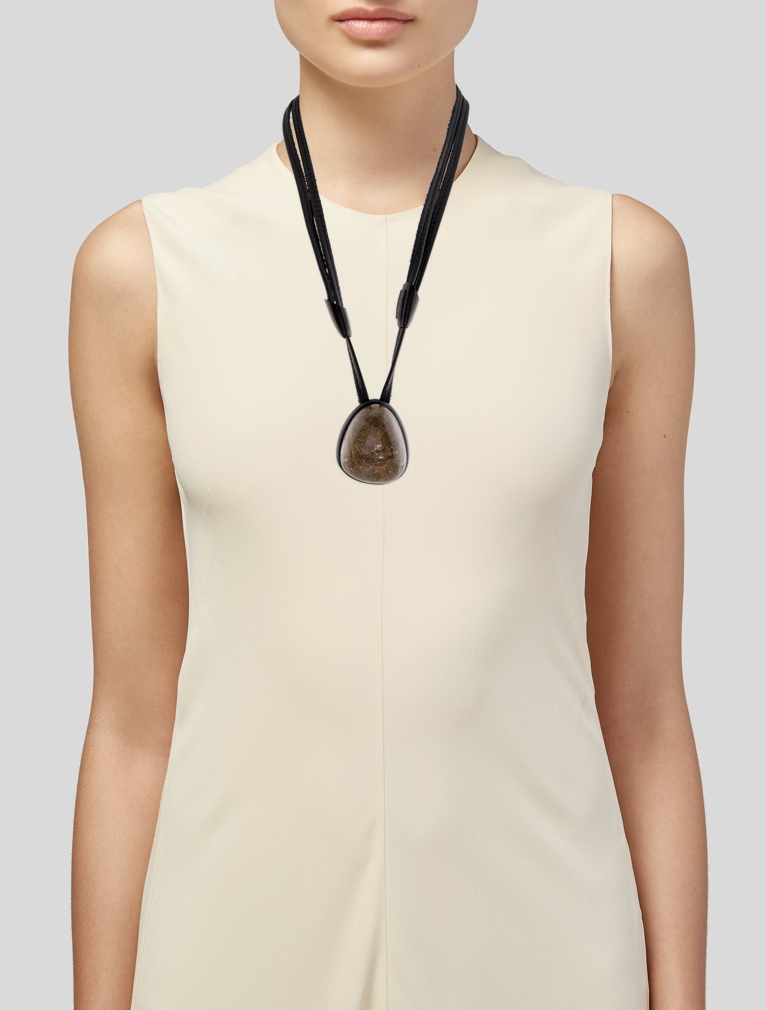 Monies Rutilated Quartz, Wood & Leather Pendant Necklace