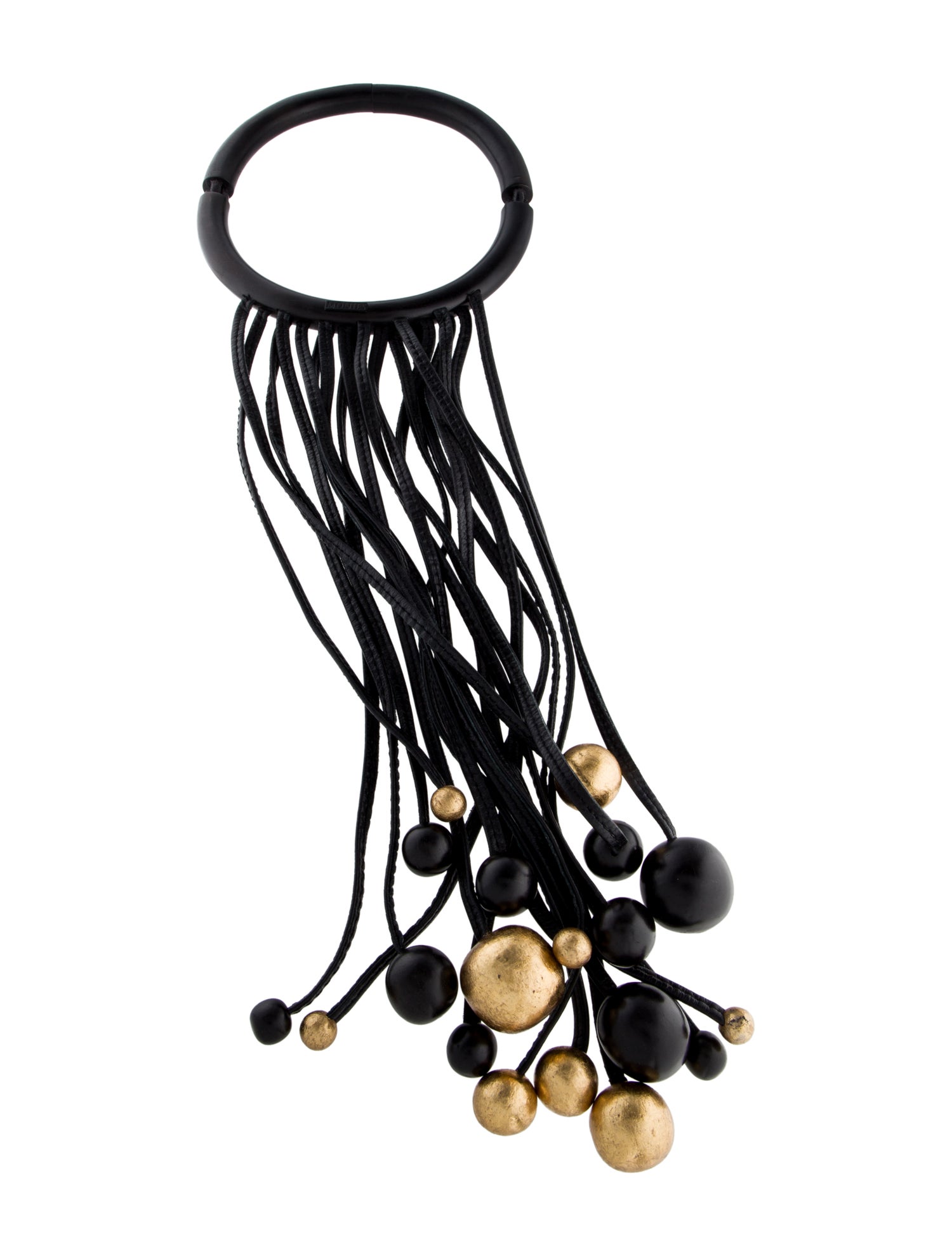 Monies Leather and Wood Fringe Choker Necklace