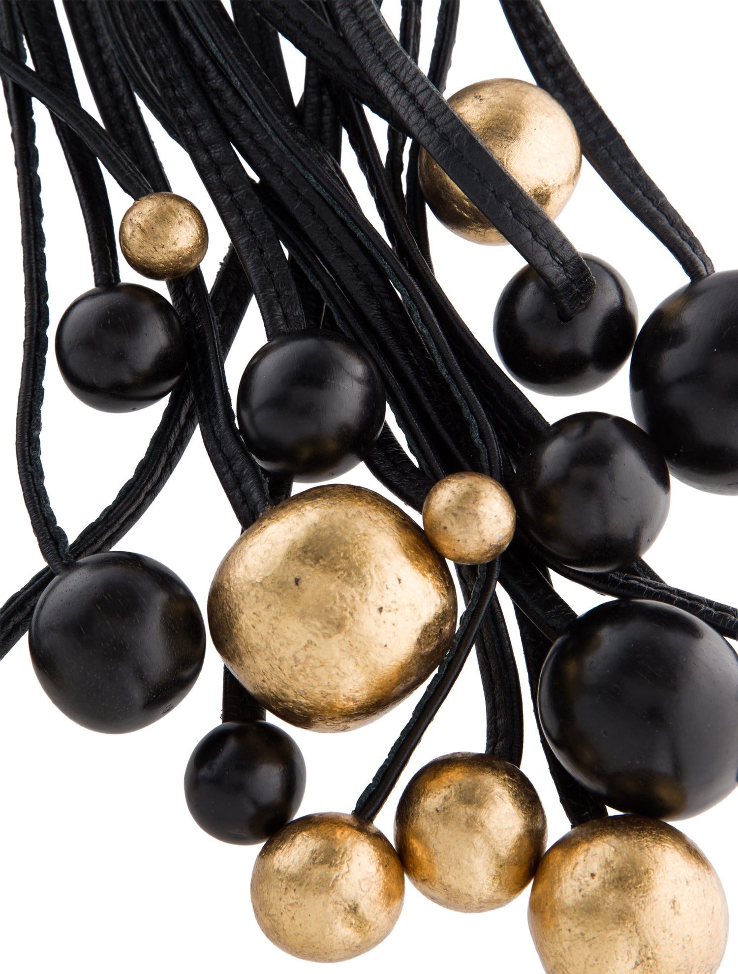 Monies Leather and Wood Fringe Choker Necklace