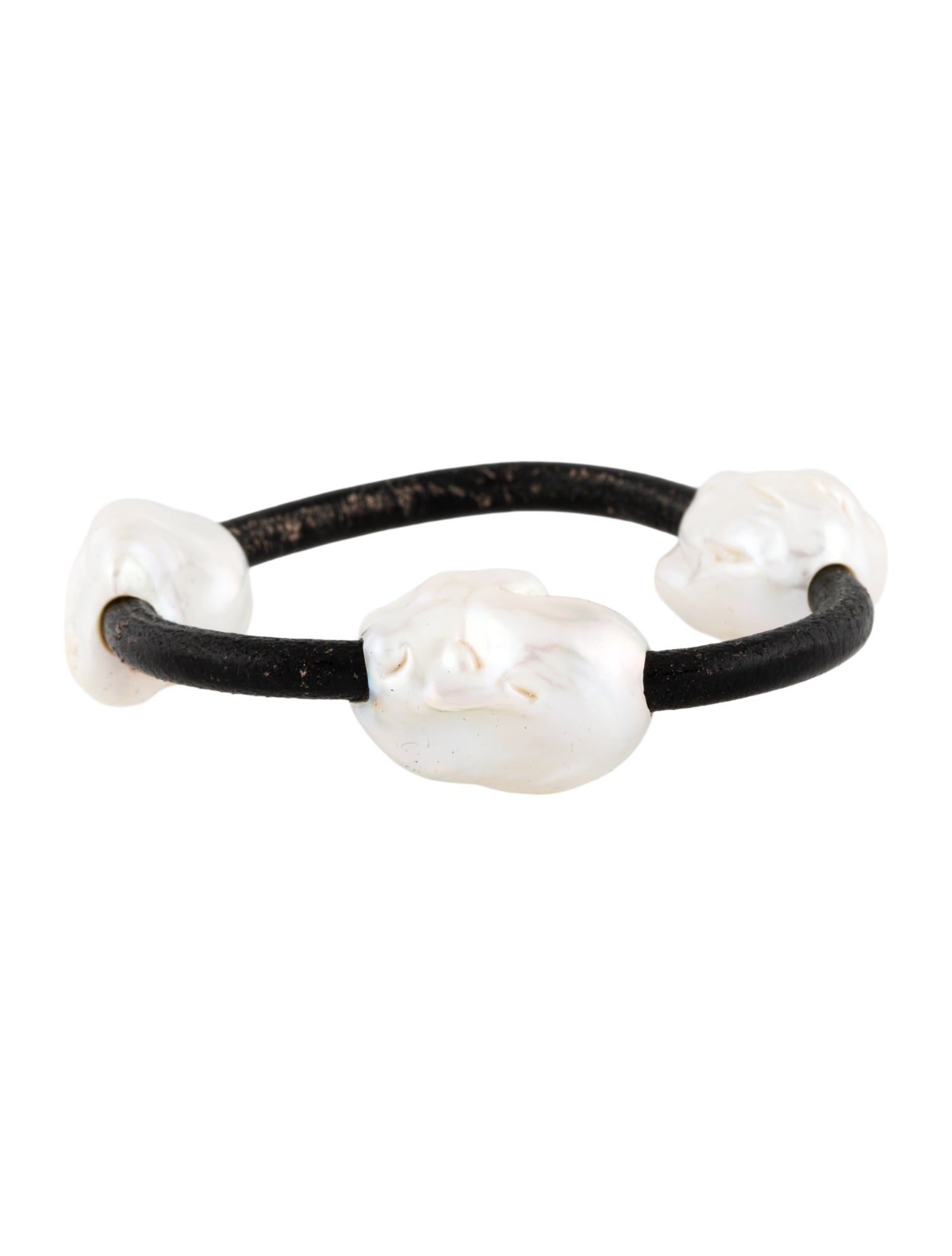 Monies Baroque Pearl & Leather Cord Bangle Bracelet