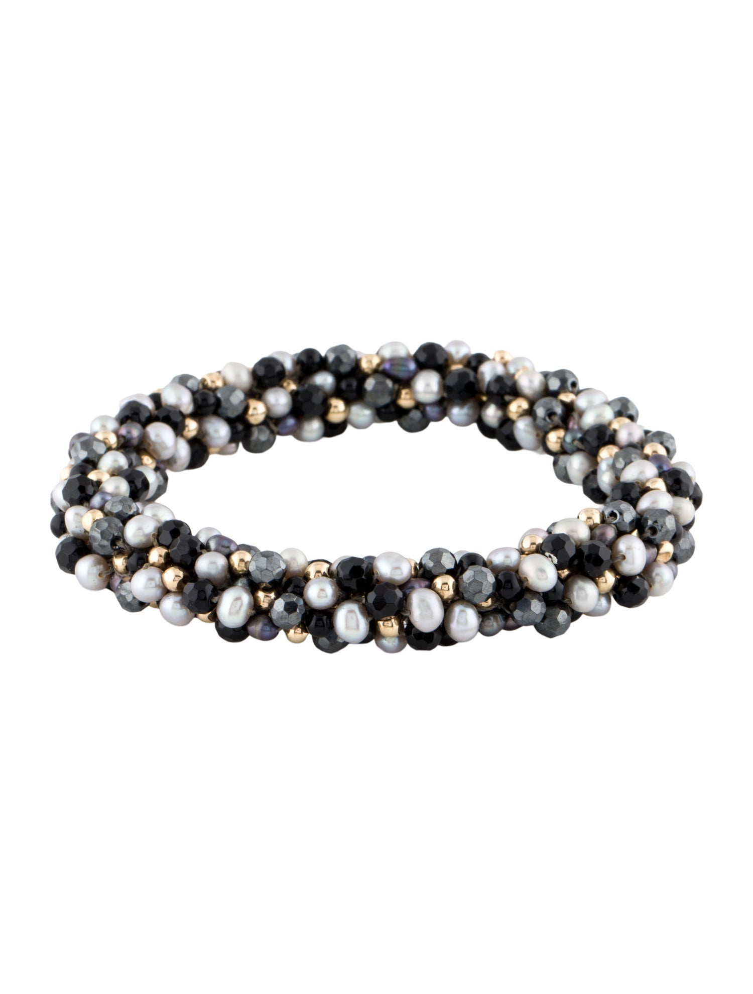 Meredith Frederick Jewelry 14K Pearl, Onyx and Hematite Bead Bangle Bracelet