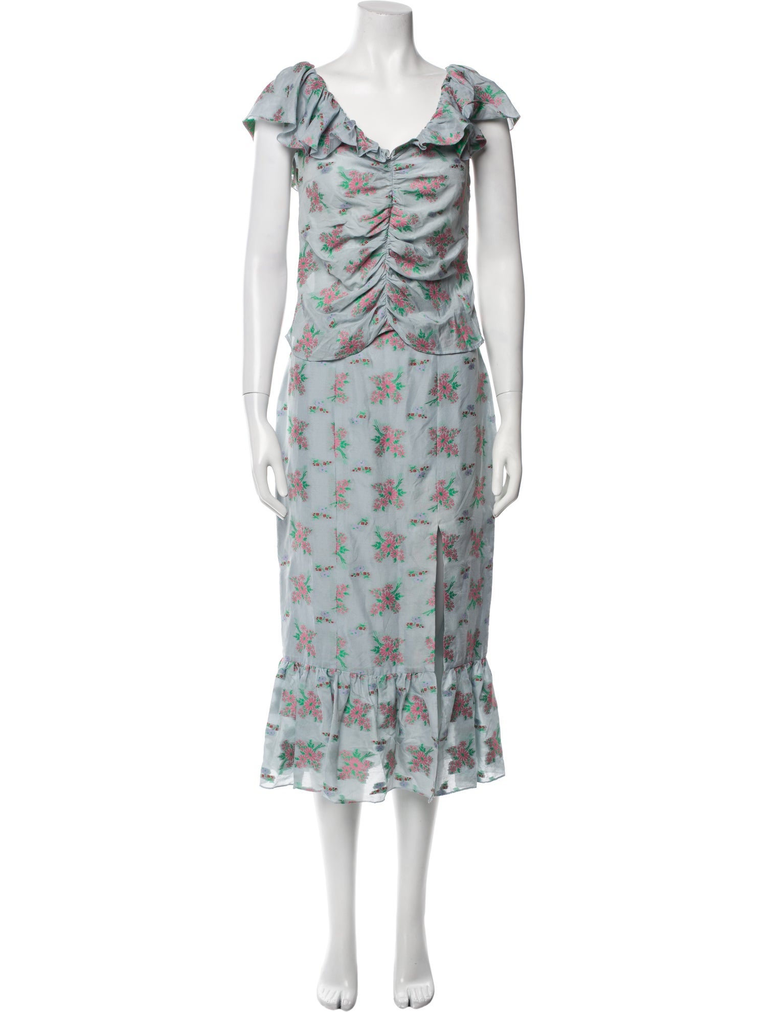 Markarian Floral Print Ruffle Embellishment Skirt Set