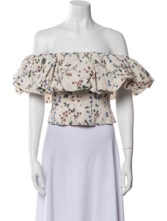 Markarian Floral Print Off-The-Shoulder Crop Top