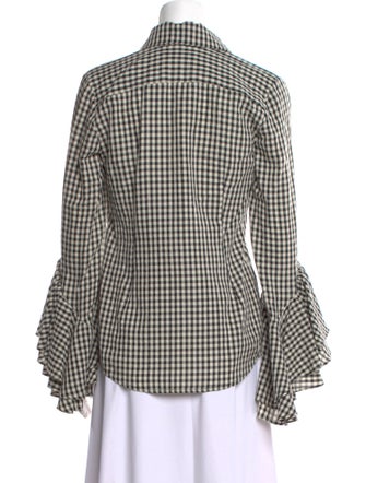 Markarian Plaid Print Long Sleeve Button-Up Top