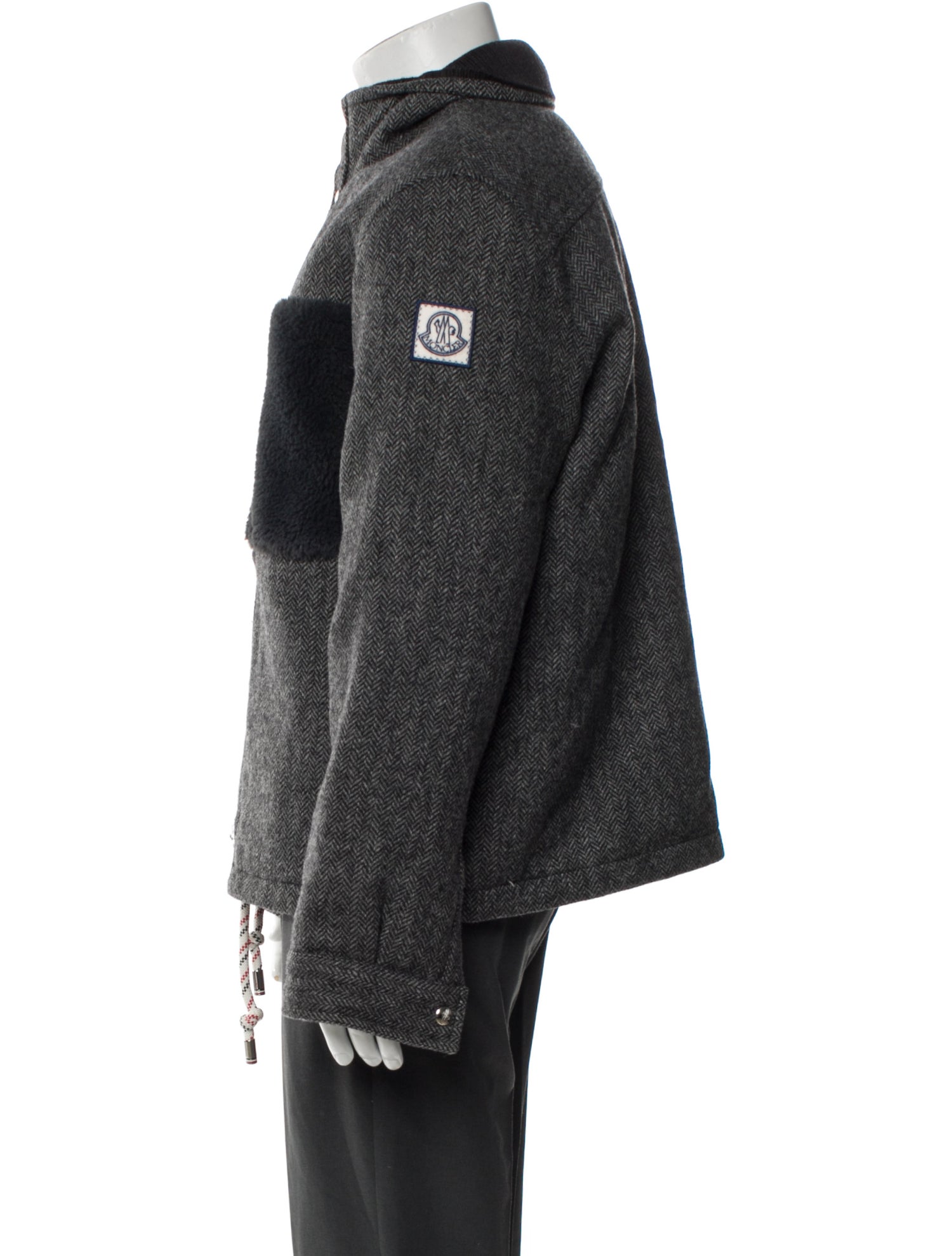 Moncler Gamme Bleu Wool Houndstooth Print Puffer Coat