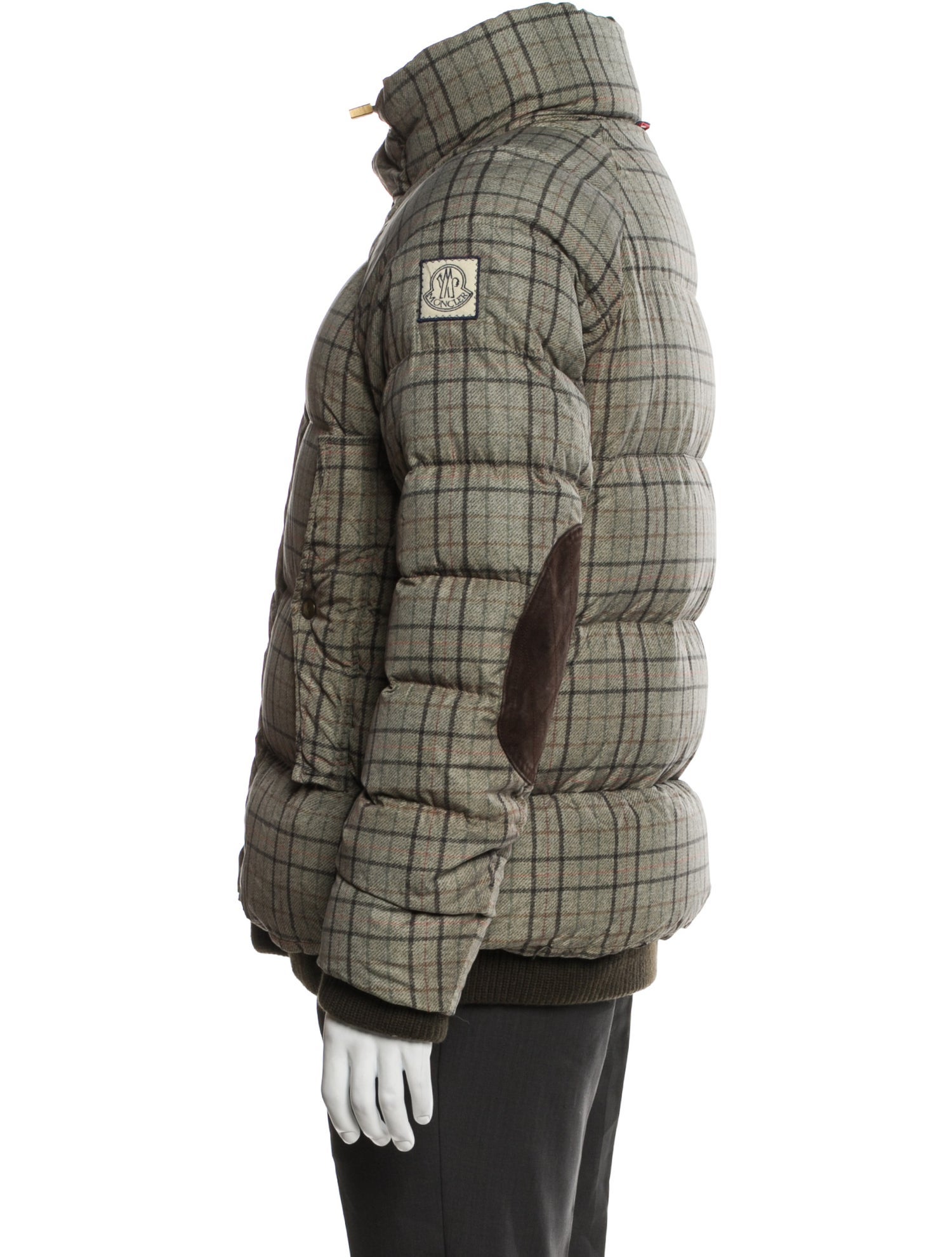 Moncler Gamme Bleu Plaid Print Puffer Coat