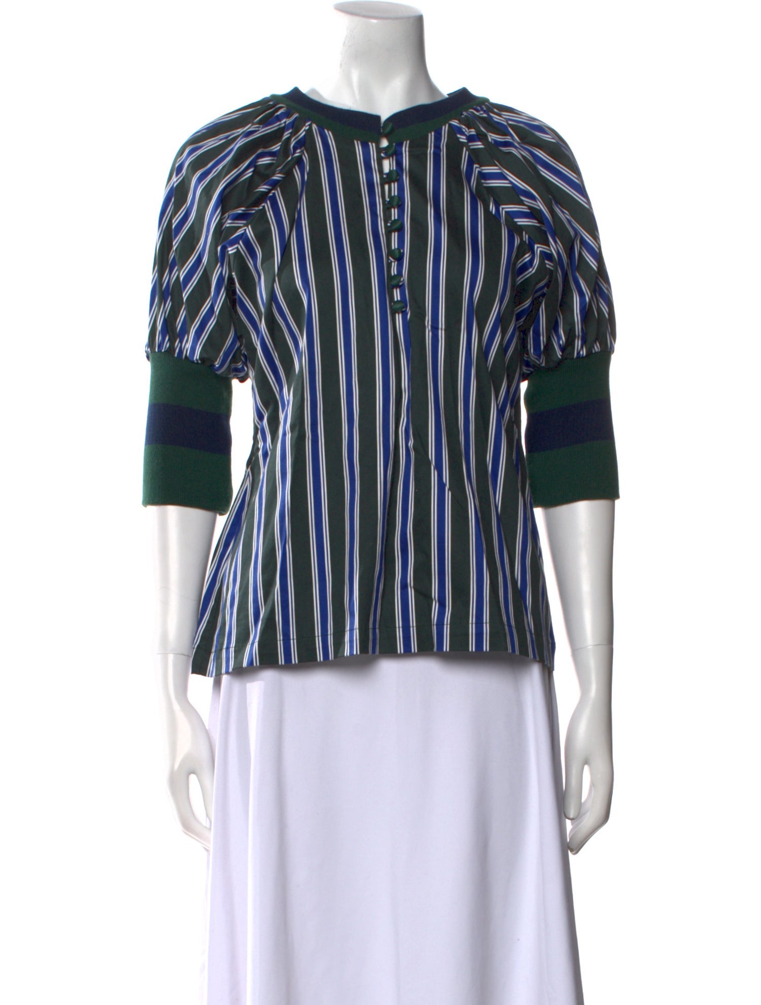 Maggie Marilyn Striped Crew Neck Button-Up Top