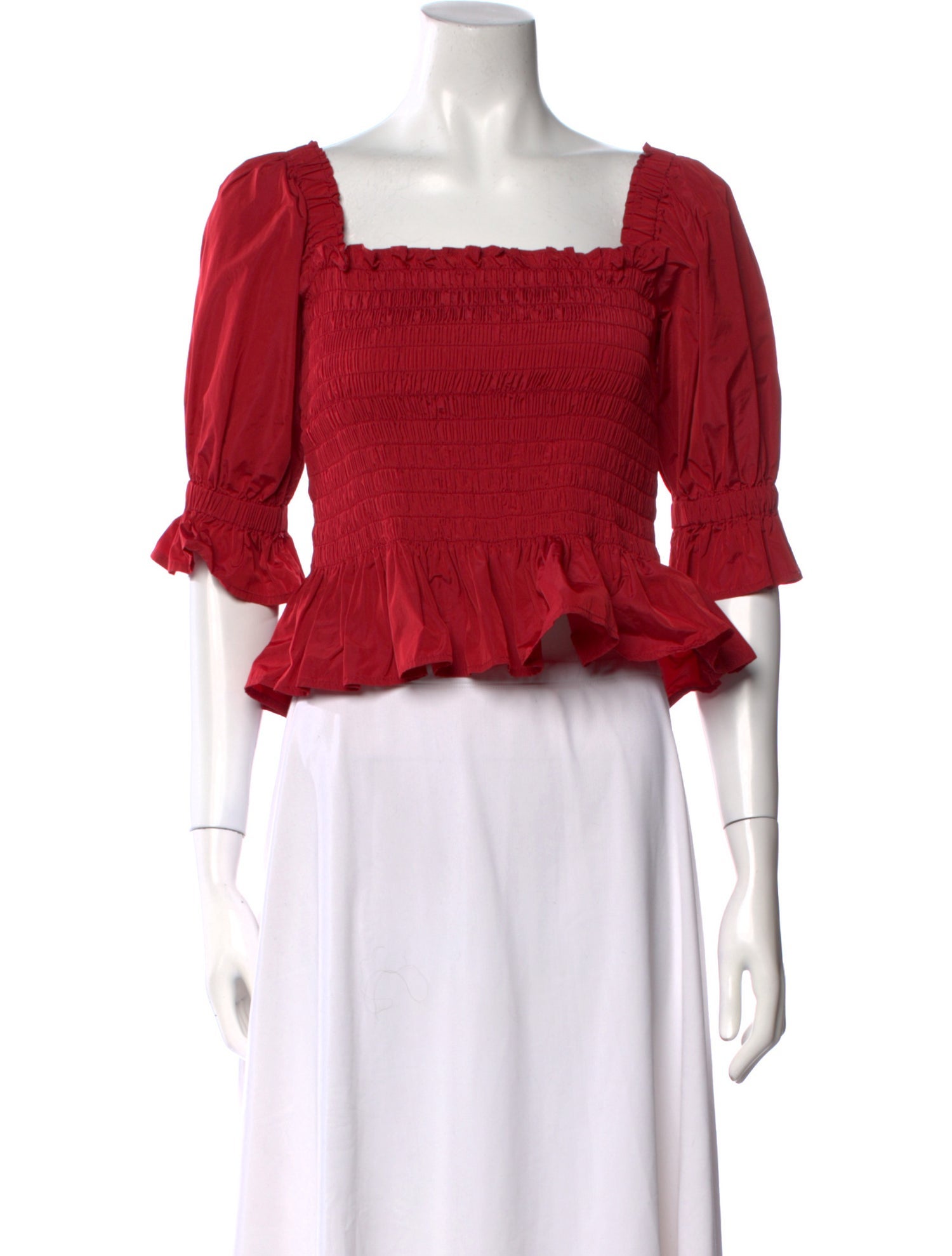 Molly Goddard Square Neckline Three-Quarter Sleeve Crop Top