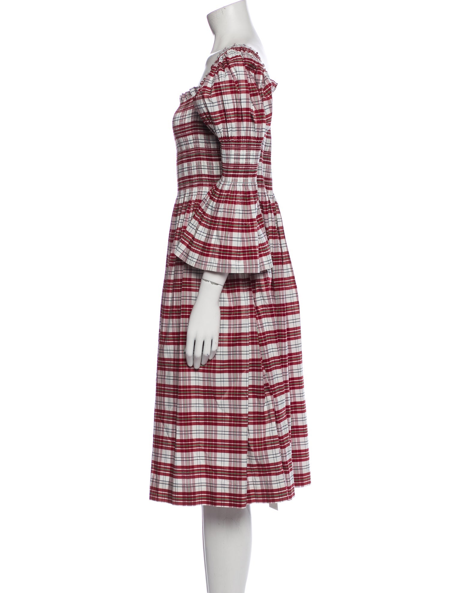 Molly Goddard Plaid Print Midi Length Dress