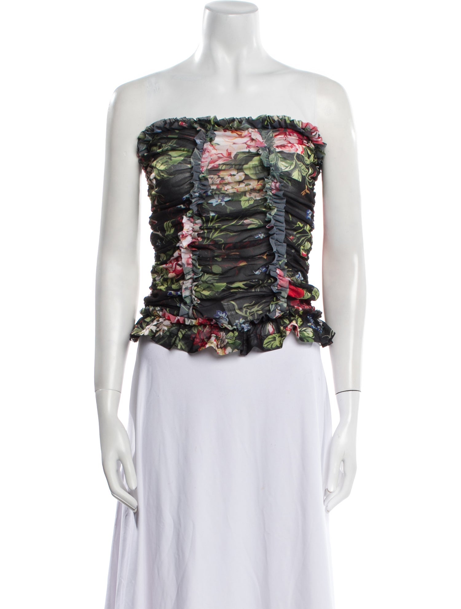 Molly Goddard Floral Print Strapless Crop Top