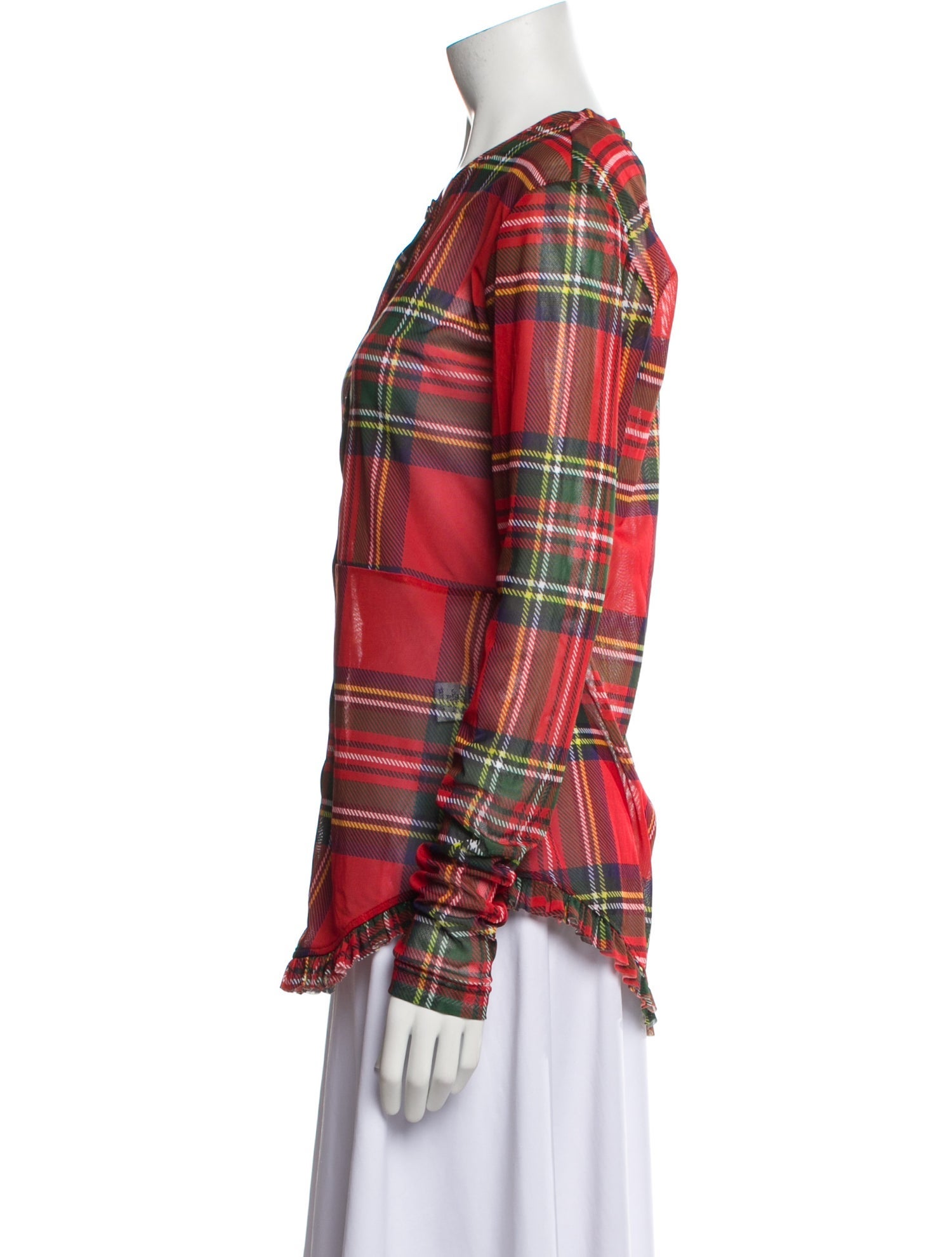 Molly Goddard Plaid Print Crew Neck Button-Up Top w/ Tags