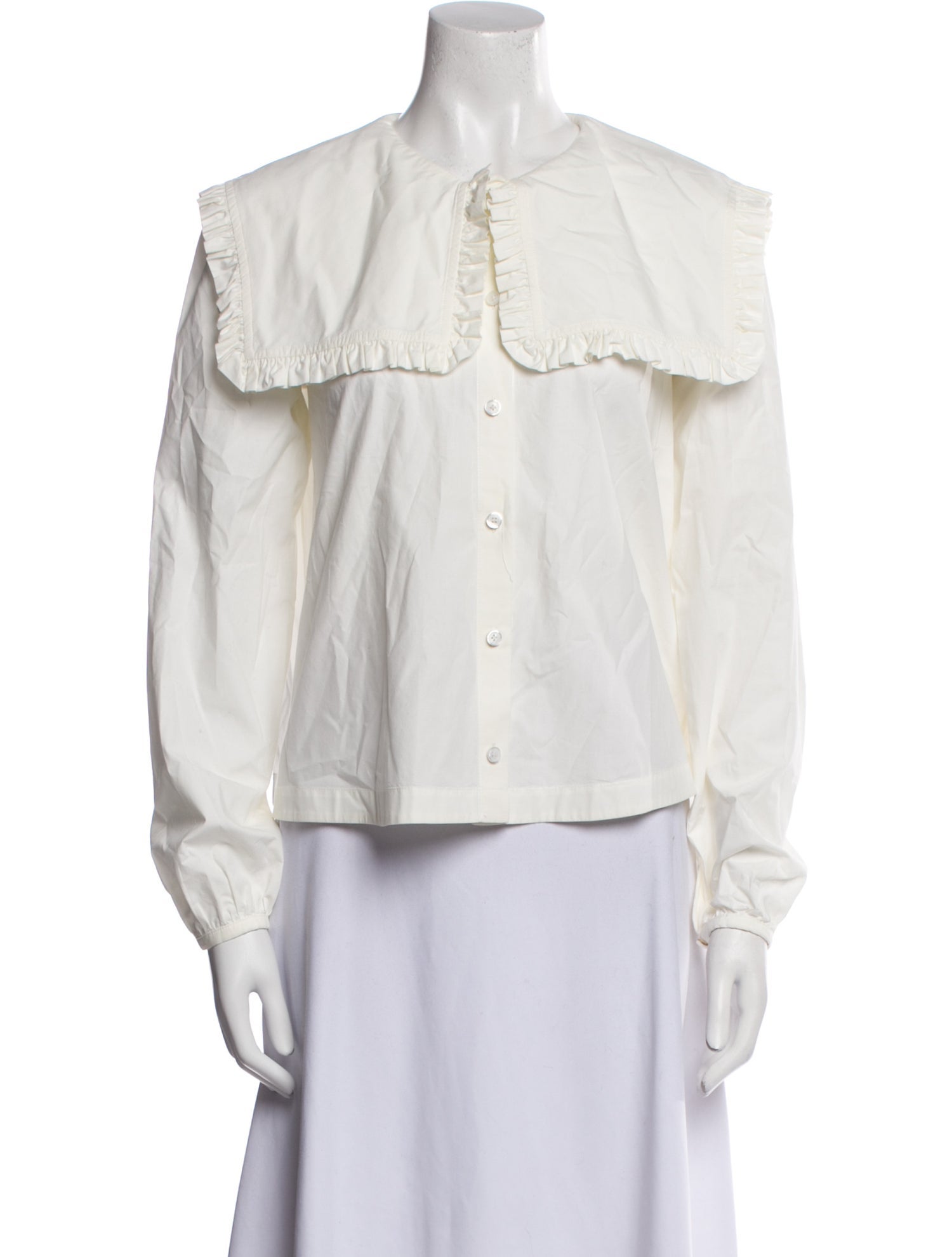 Molly Goddard Mock Neck Long Sleeve Button-Up Top