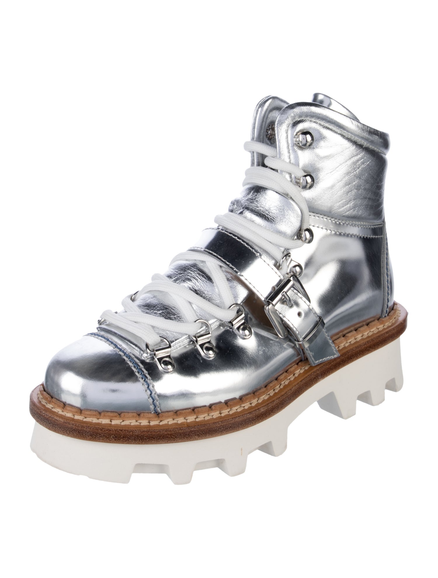 Moncler Grenoble Patent Leather Colorblock Pattern Lace-Up Boots
