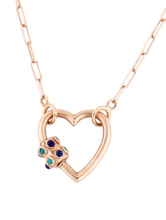 Marla Aaron 14K Turquoise & Lapis Lazuli Heartlock w/ Square Chain Link Necklace