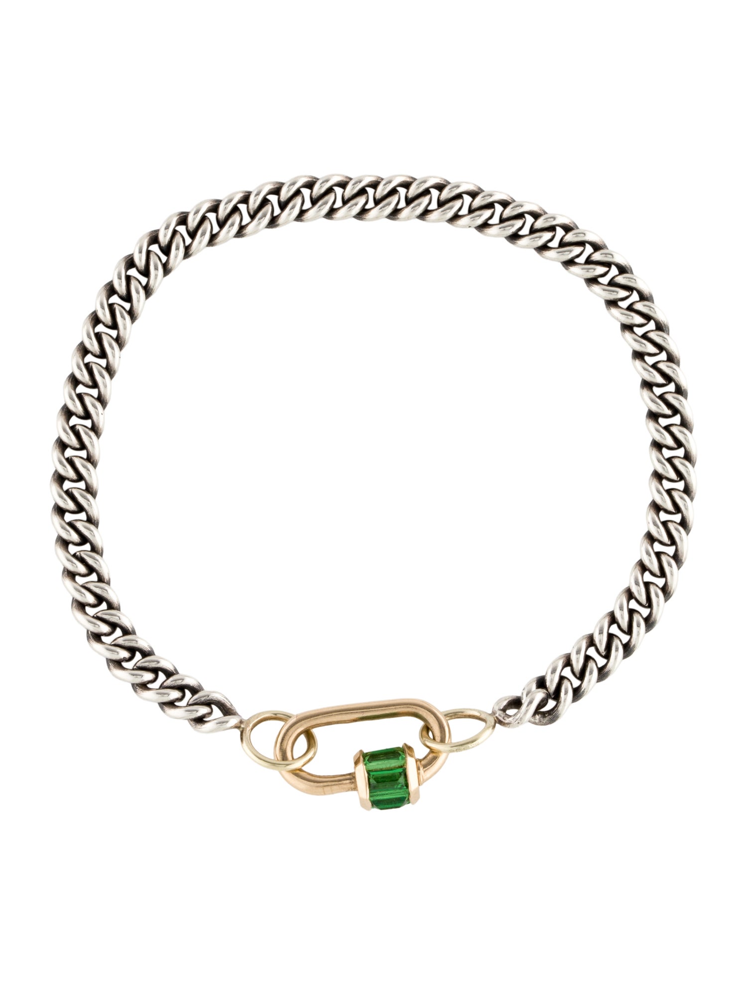 Marla Aaron Tsavorite Garnet Total Baguette Babylock w/Heavy Curb Chain Bracelet