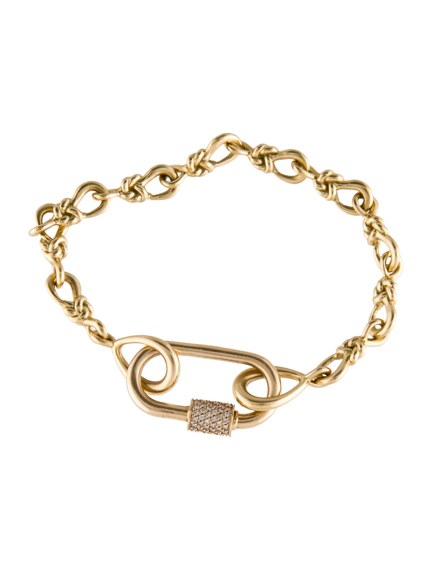 Marla Aaron 18K Large True Lover's Knot Chain Bracelet w/14K Diamond Medium Lock