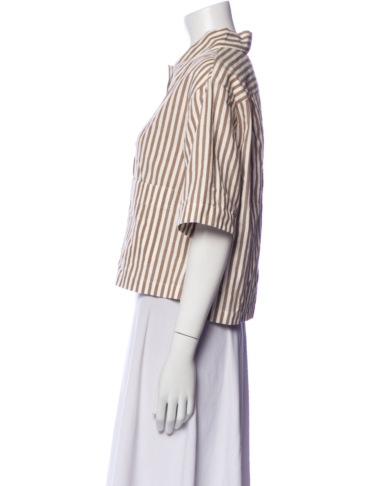 Margaret Howell Striped Short Sleeve Button-Up Top